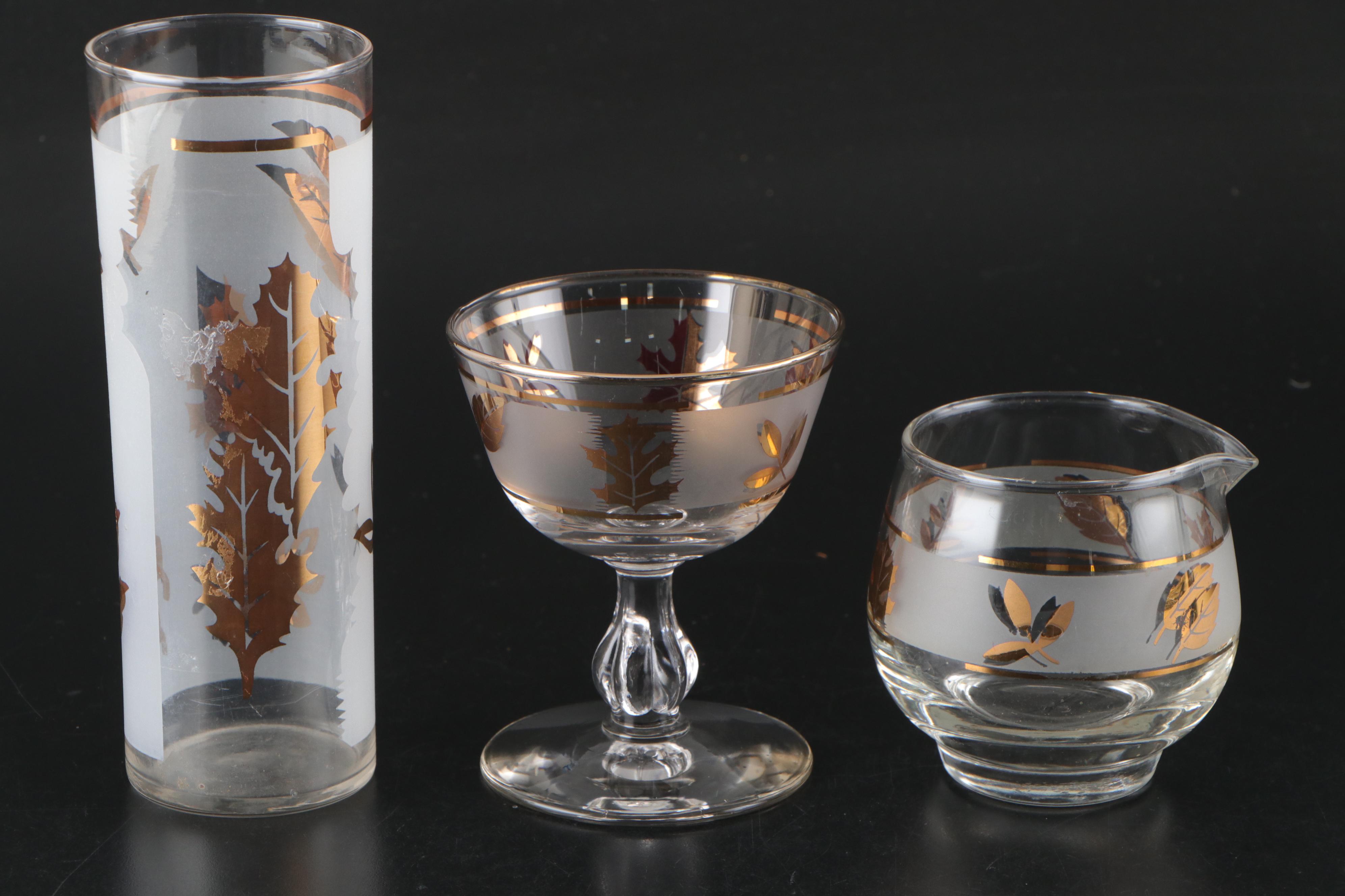 Libbey "Golden Foliage" Frosted Glass Drinkware, 1953-1978