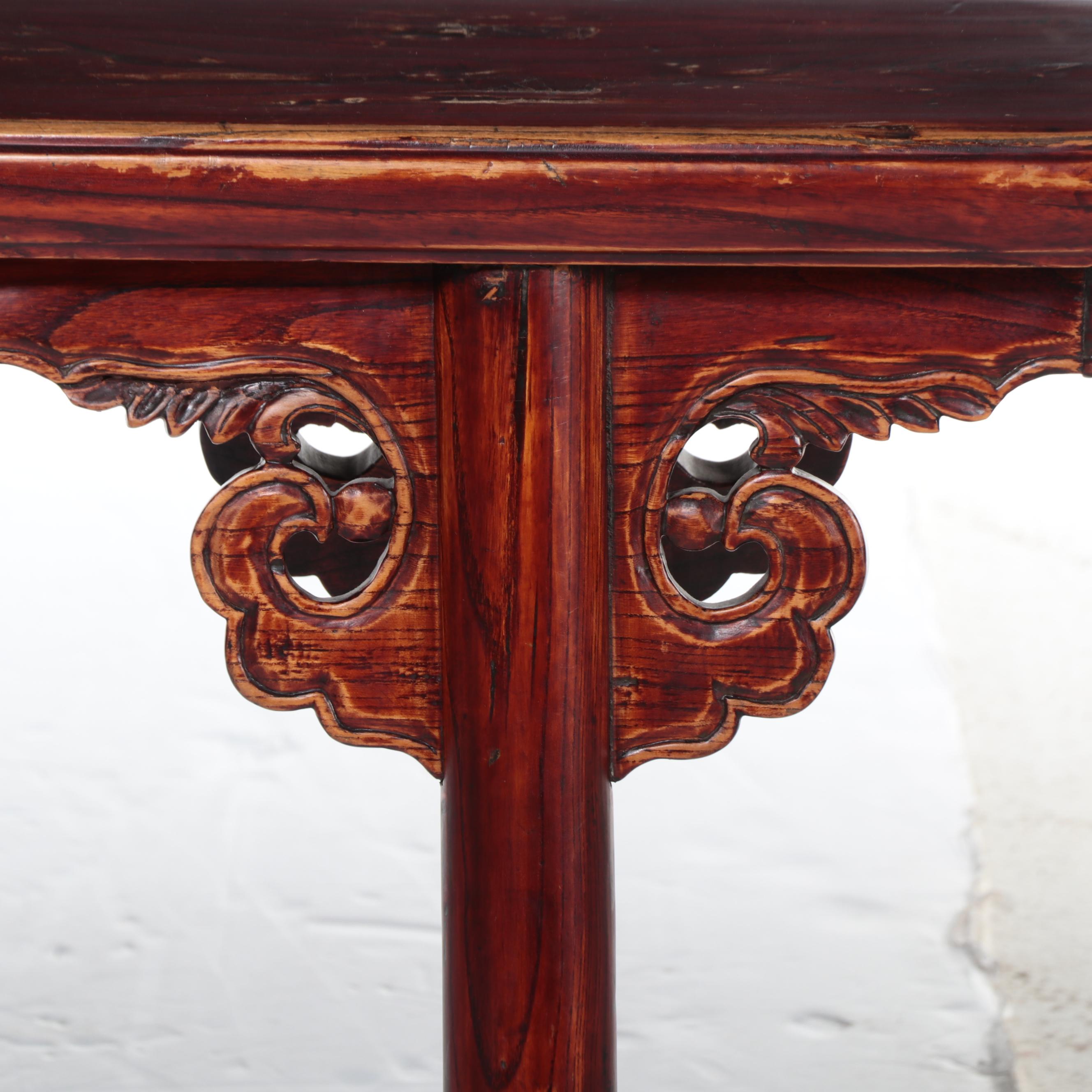 Chinese Carved Elm Gate Bench