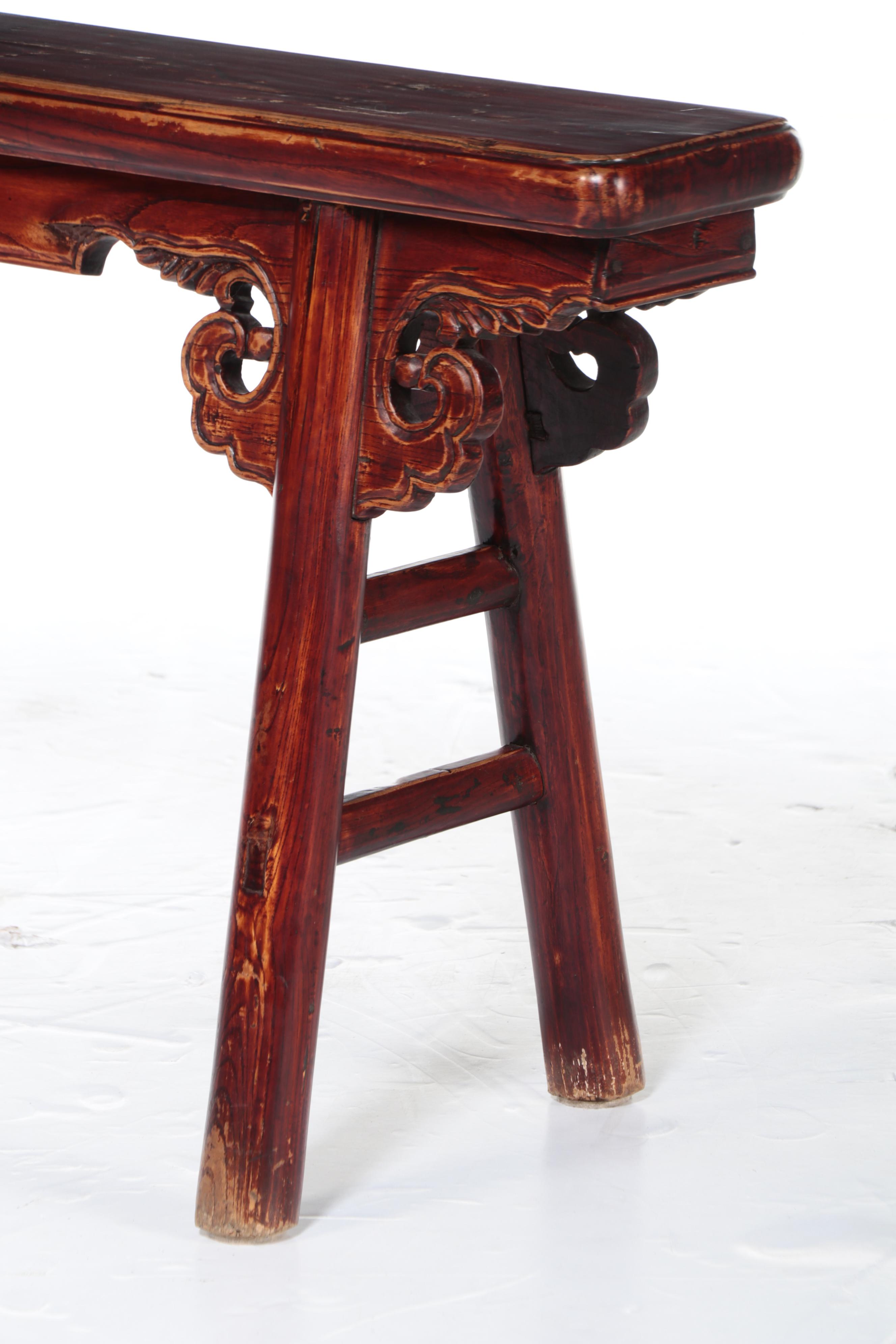 Chinese Carved Elm Gate Bench