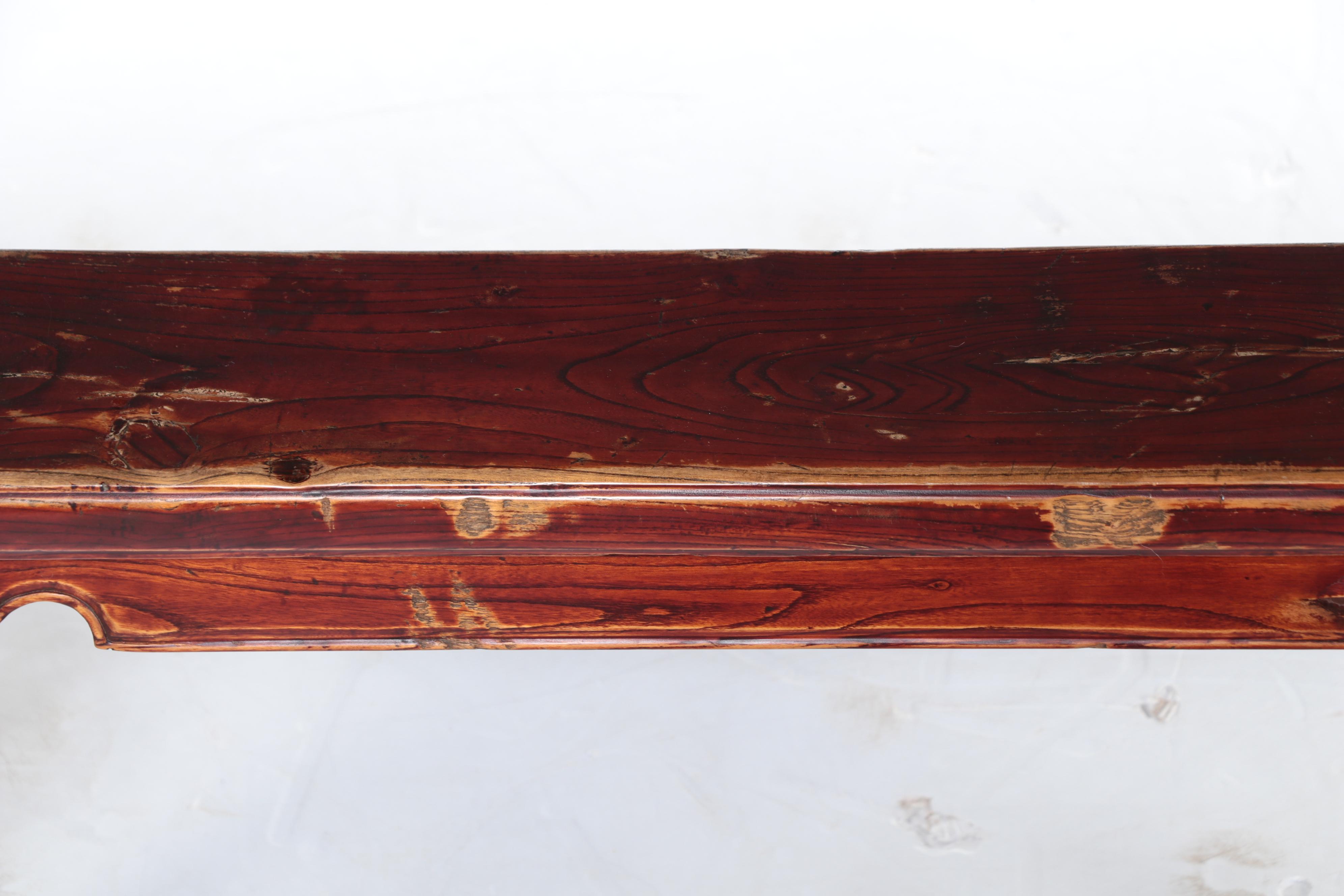 Chinese Carved Elm Gate Bench