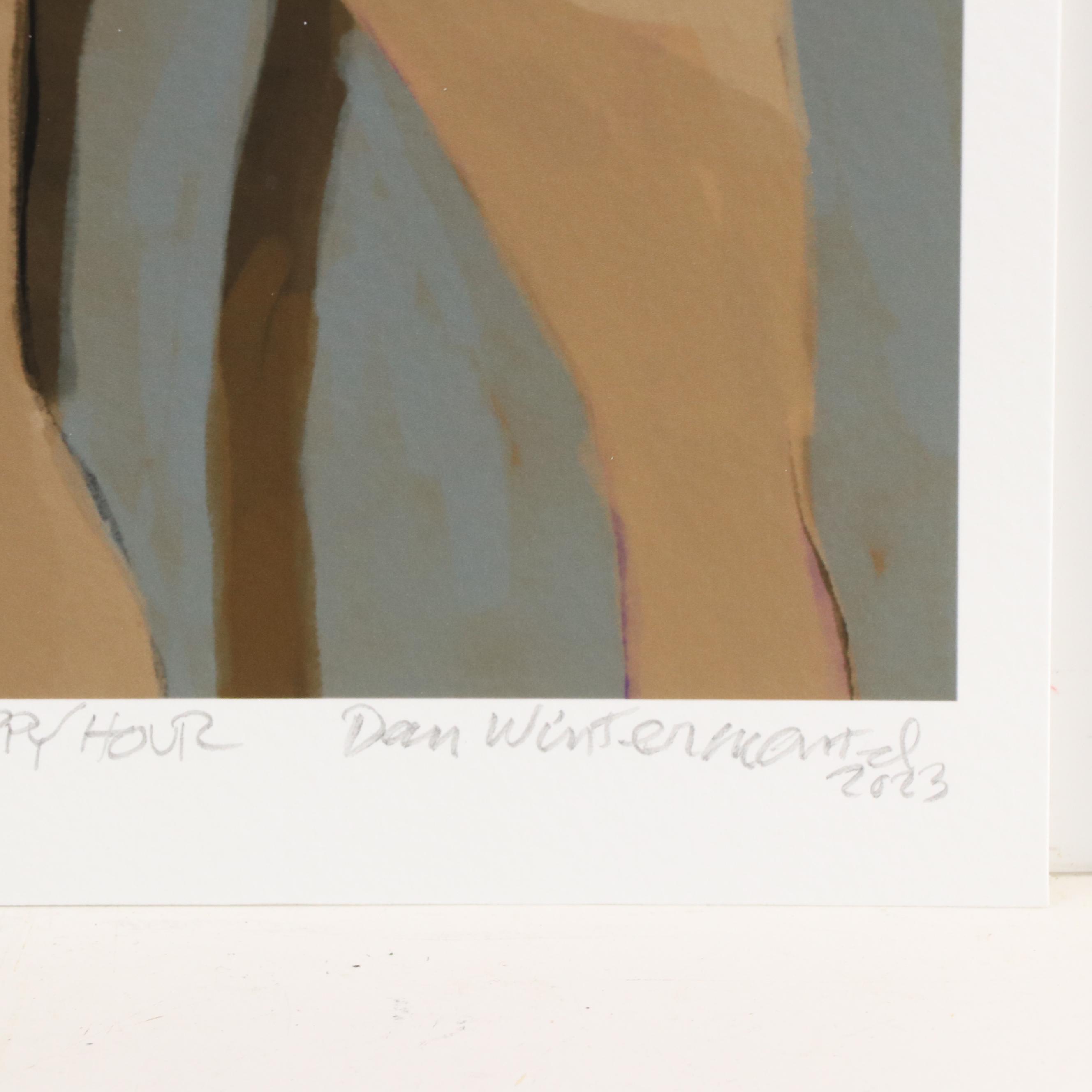 Dan Wintermantel Stylized Figural Giclée "Lady in Waiting for Happy Hour," 2023