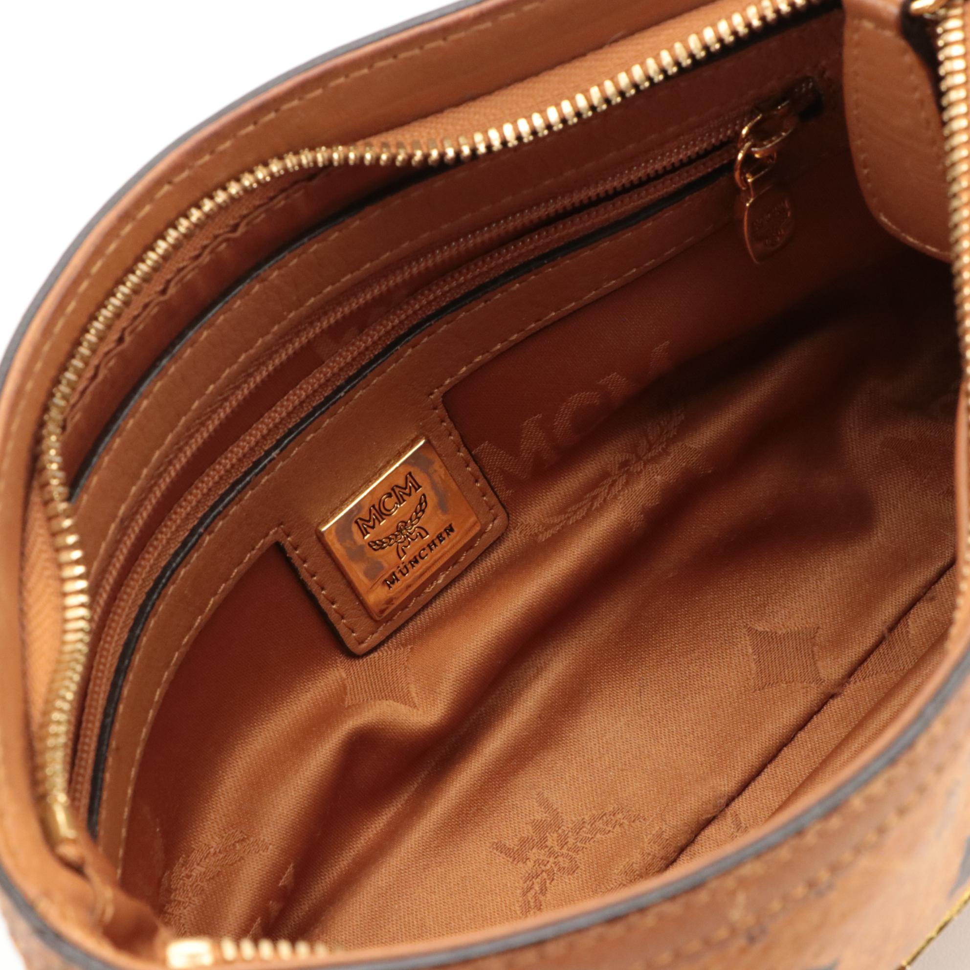 MCM Small Shoulder/Crossbody Bag in Cognac Visetos Canvas with Leather Trim