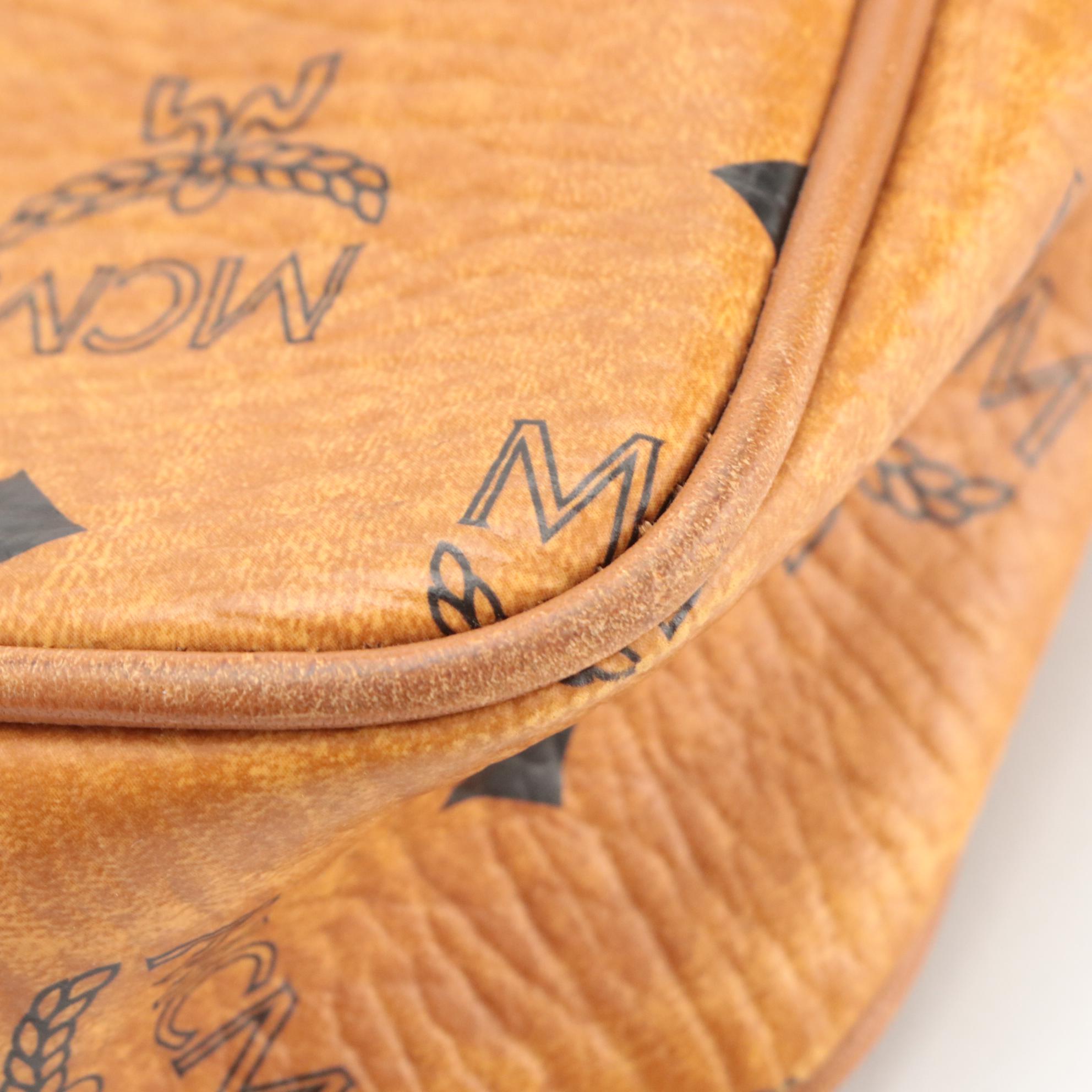 MCM Small Shoulder/Crossbody Bag in Cognac Visetos Canvas with Leather Trim