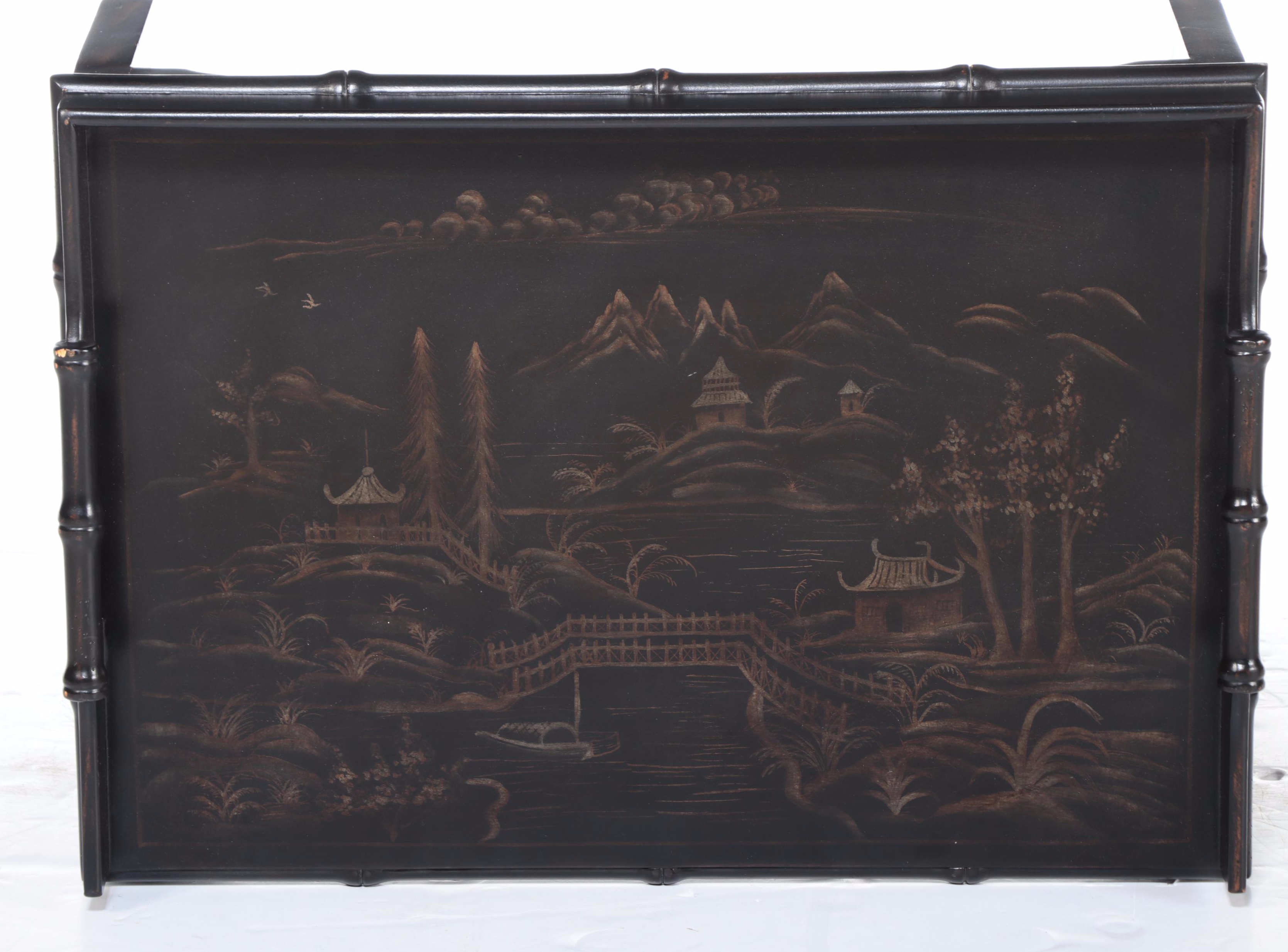 Ethan Allen Ebonized, Parcel-Gilt, and Faux-Bamboo Chinoiserie Serving Tray