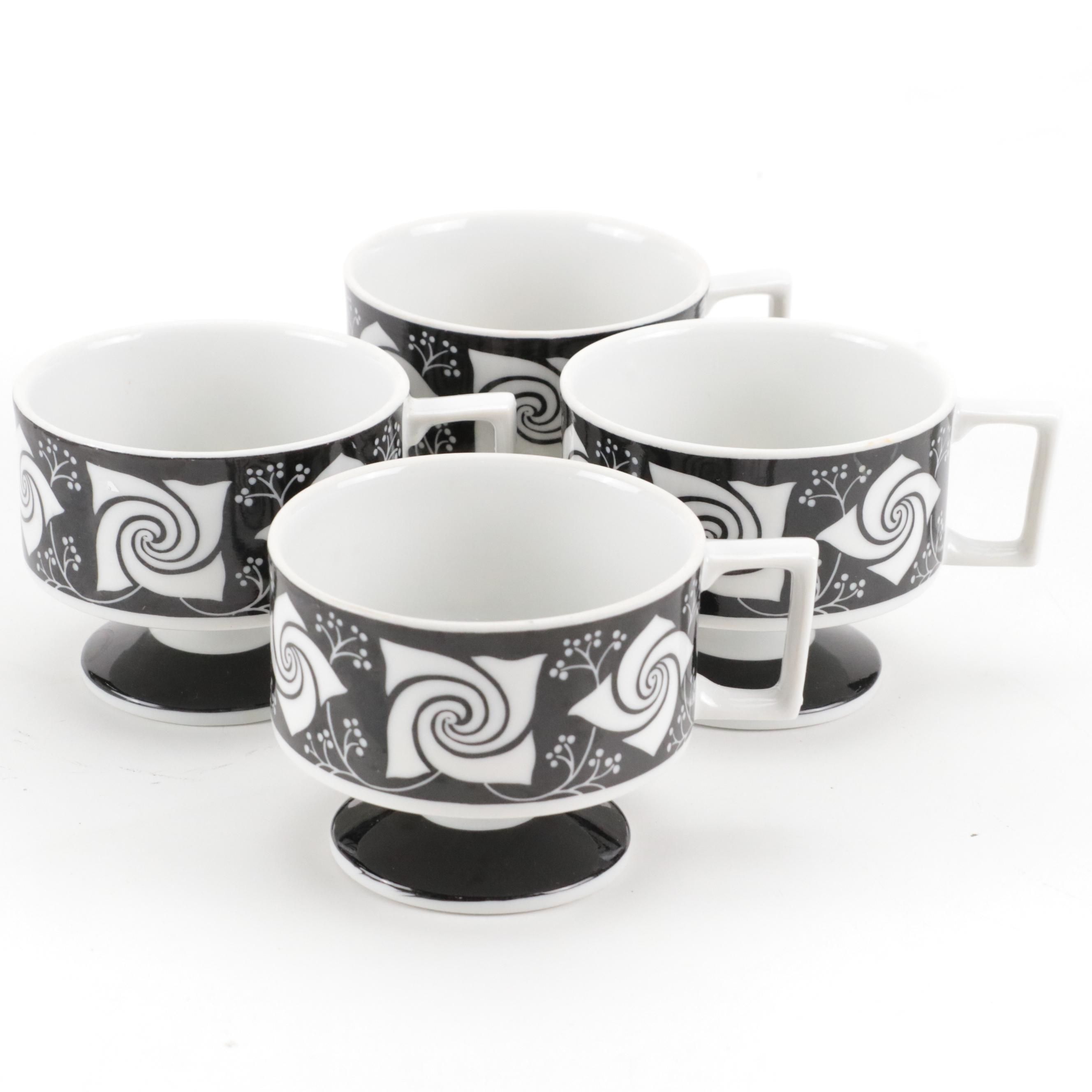 Black and White Porcelain Footed Cups, Mid to Late 20th C.