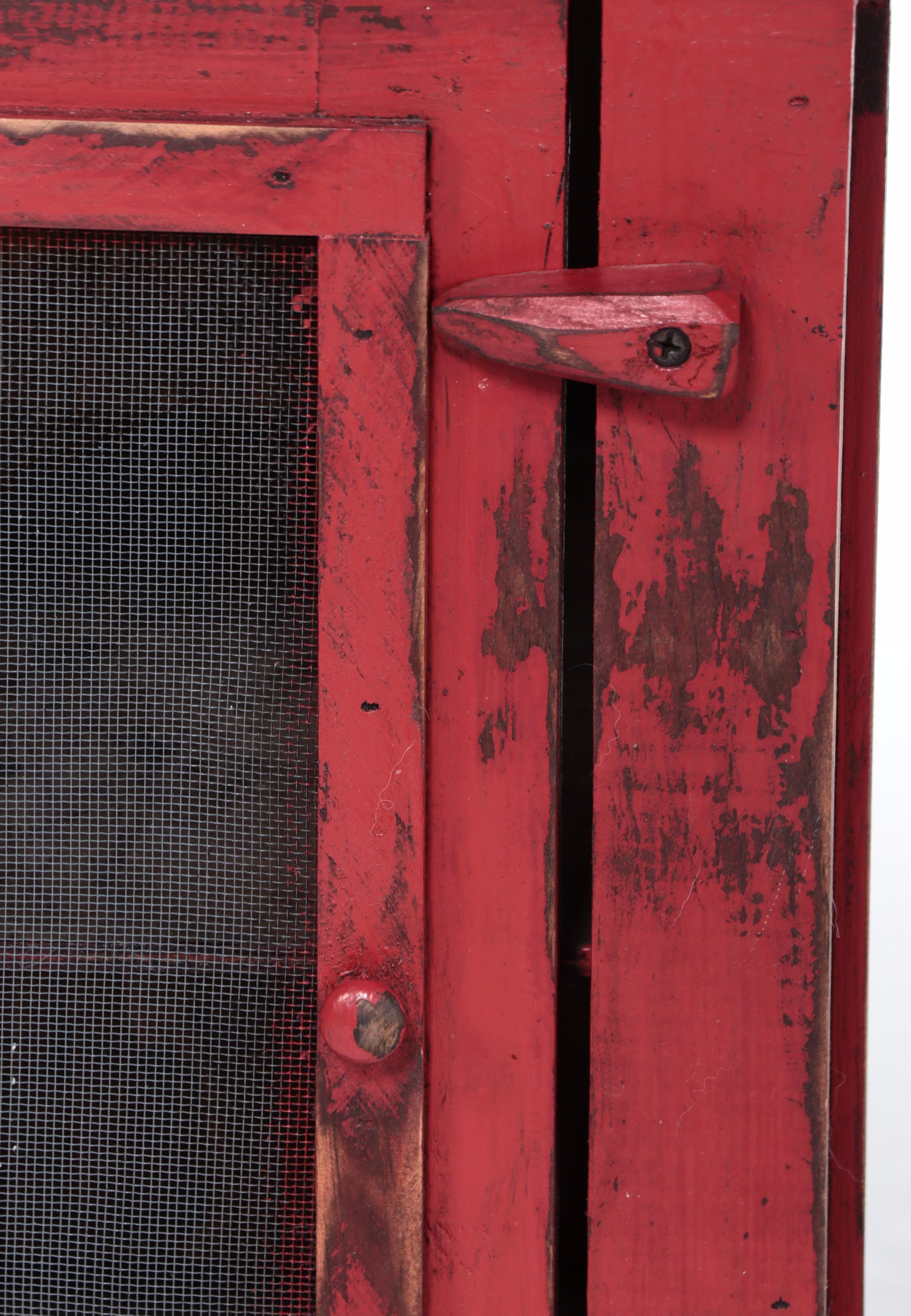 American Primitive Style Red-Painted Pie Safe-Form Side Cabinet