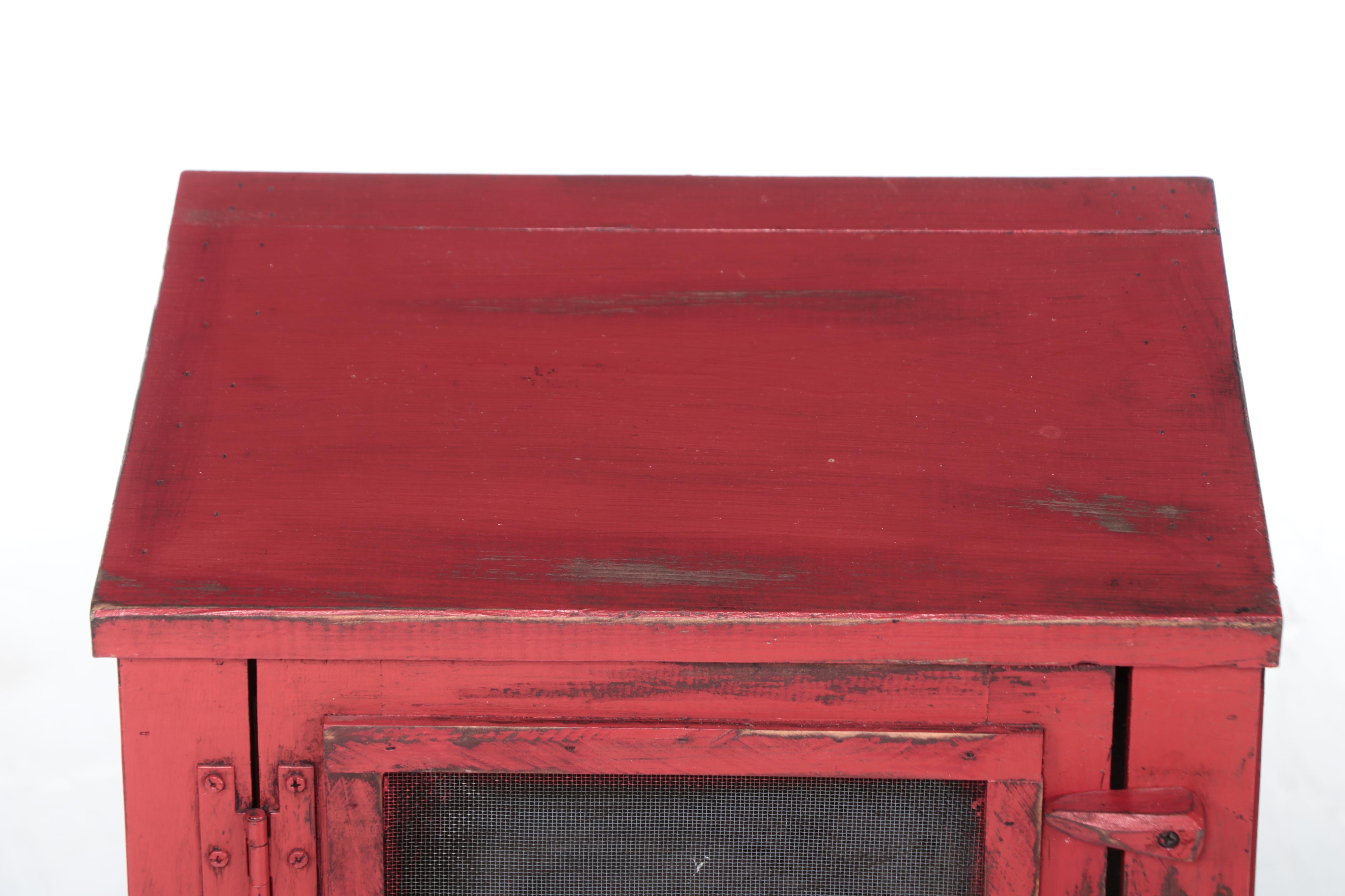 American Primitive Style Red-Painted Pie Safe-Form Side Cabinet