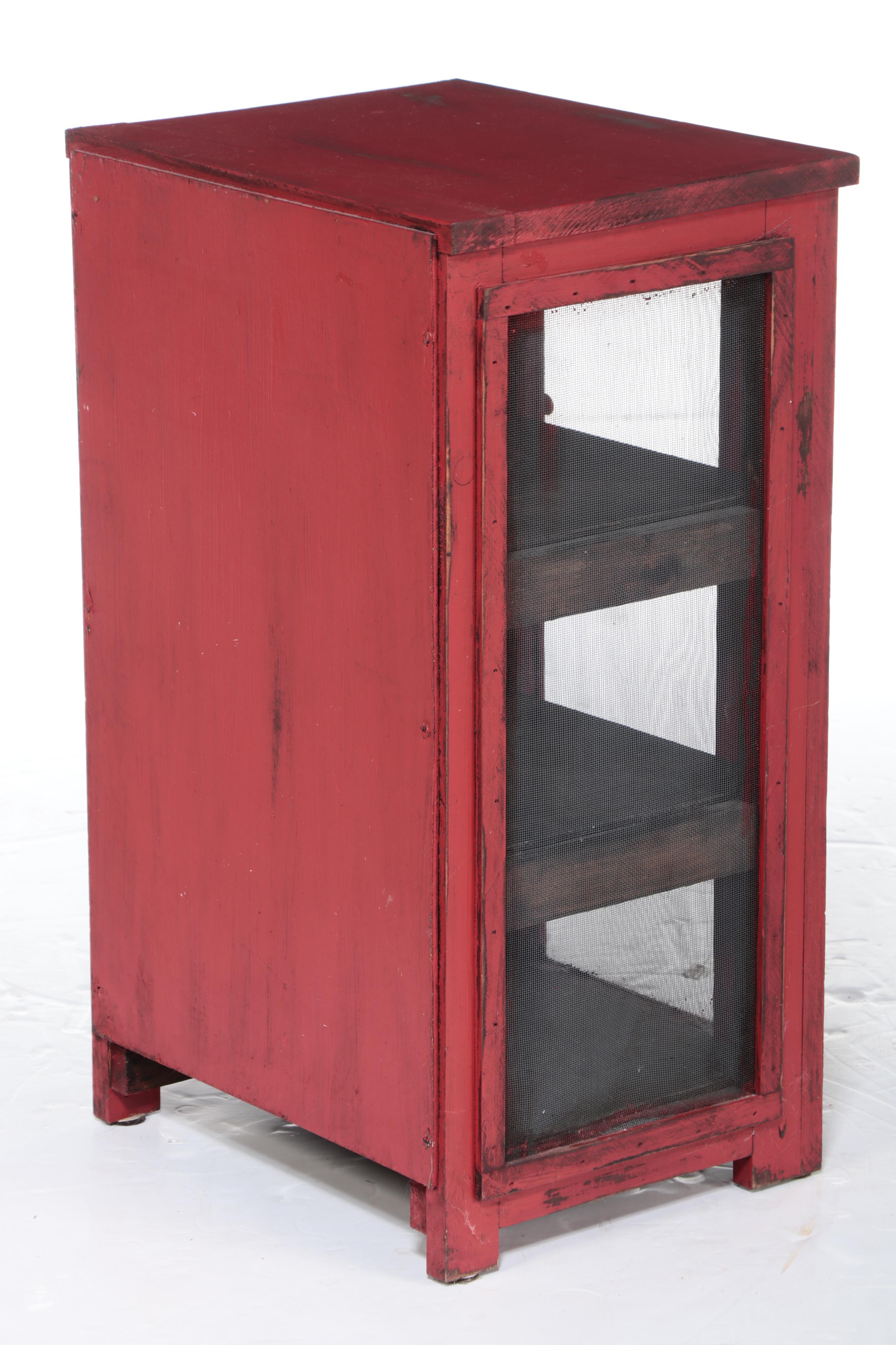 American Primitive Style Red-Painted Pie Safe-Form Side Cabinet