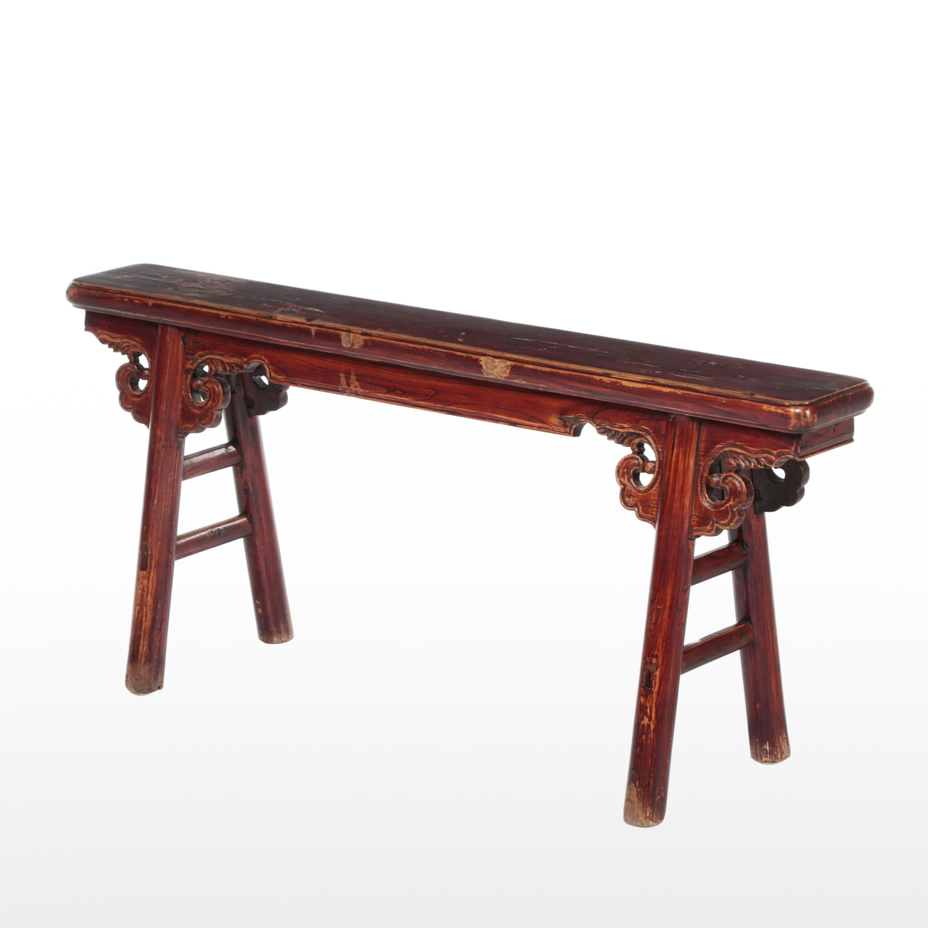 Chinese Carved Elm Gate Bench