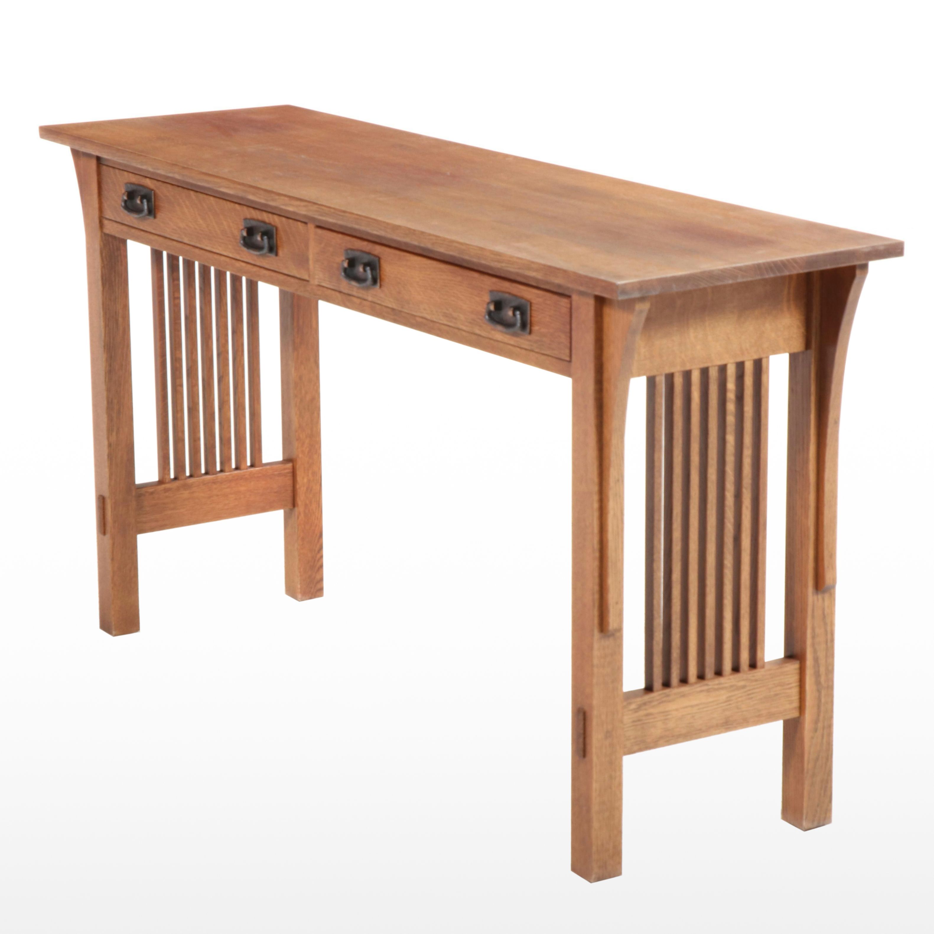 Stickley Arts and Crafts Style Quartersawn Oak Two-Drawer Console Table