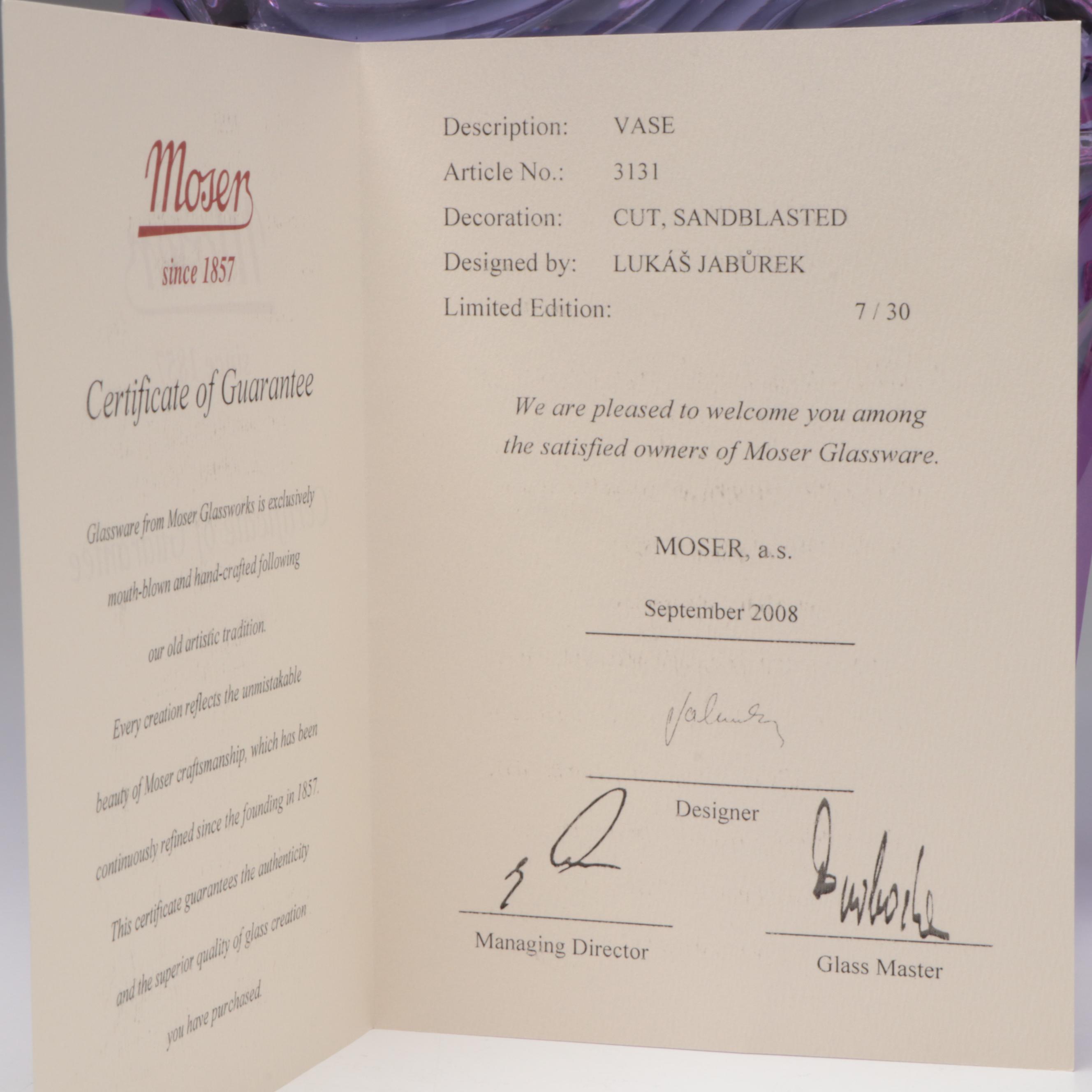 Lukáš Jabůrek for Moser Limited Edition Alexandrite Cut Crystal Vase, 2008