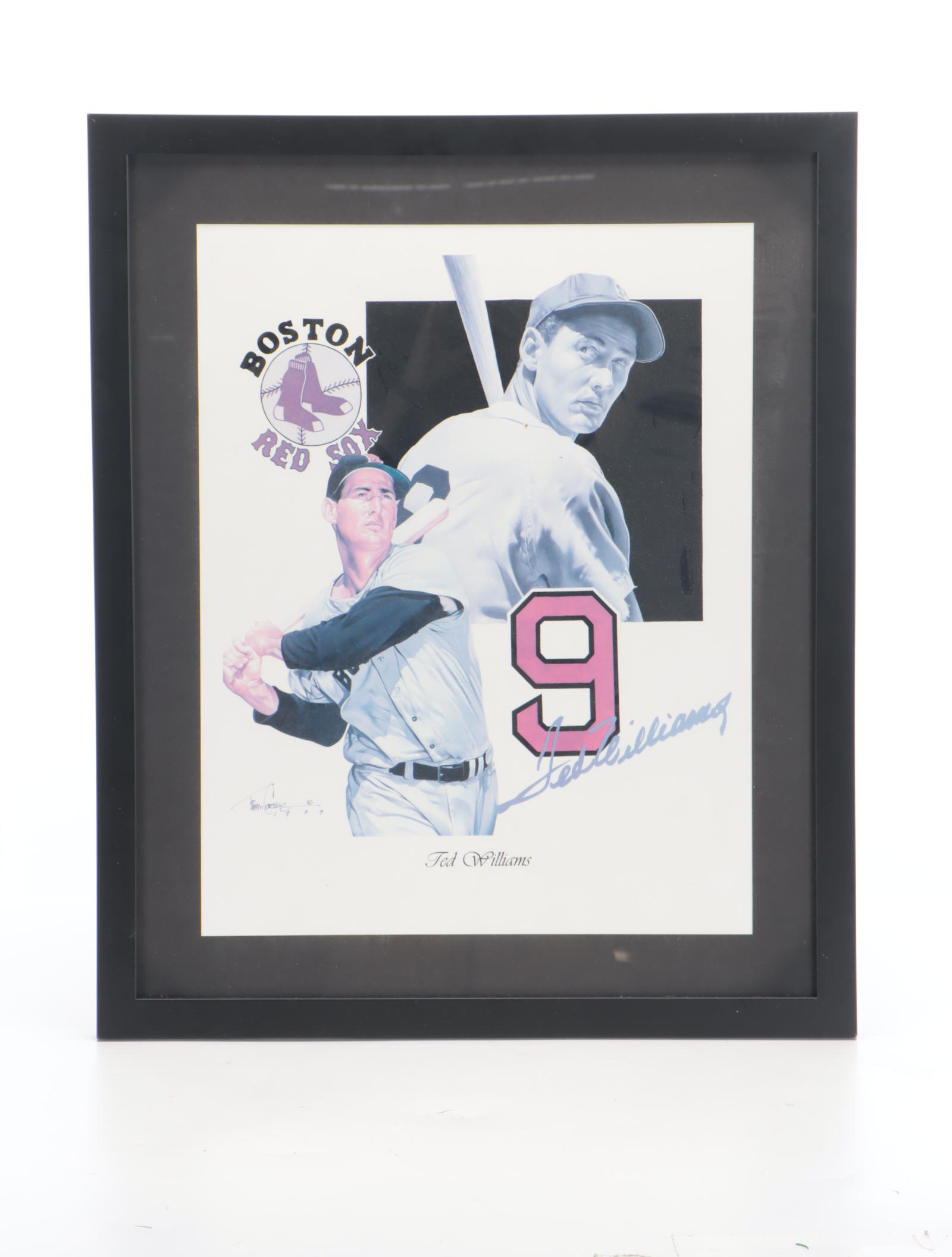 Ted Williams Player Model Baseball Bat with Boston Red Sox Framed Print