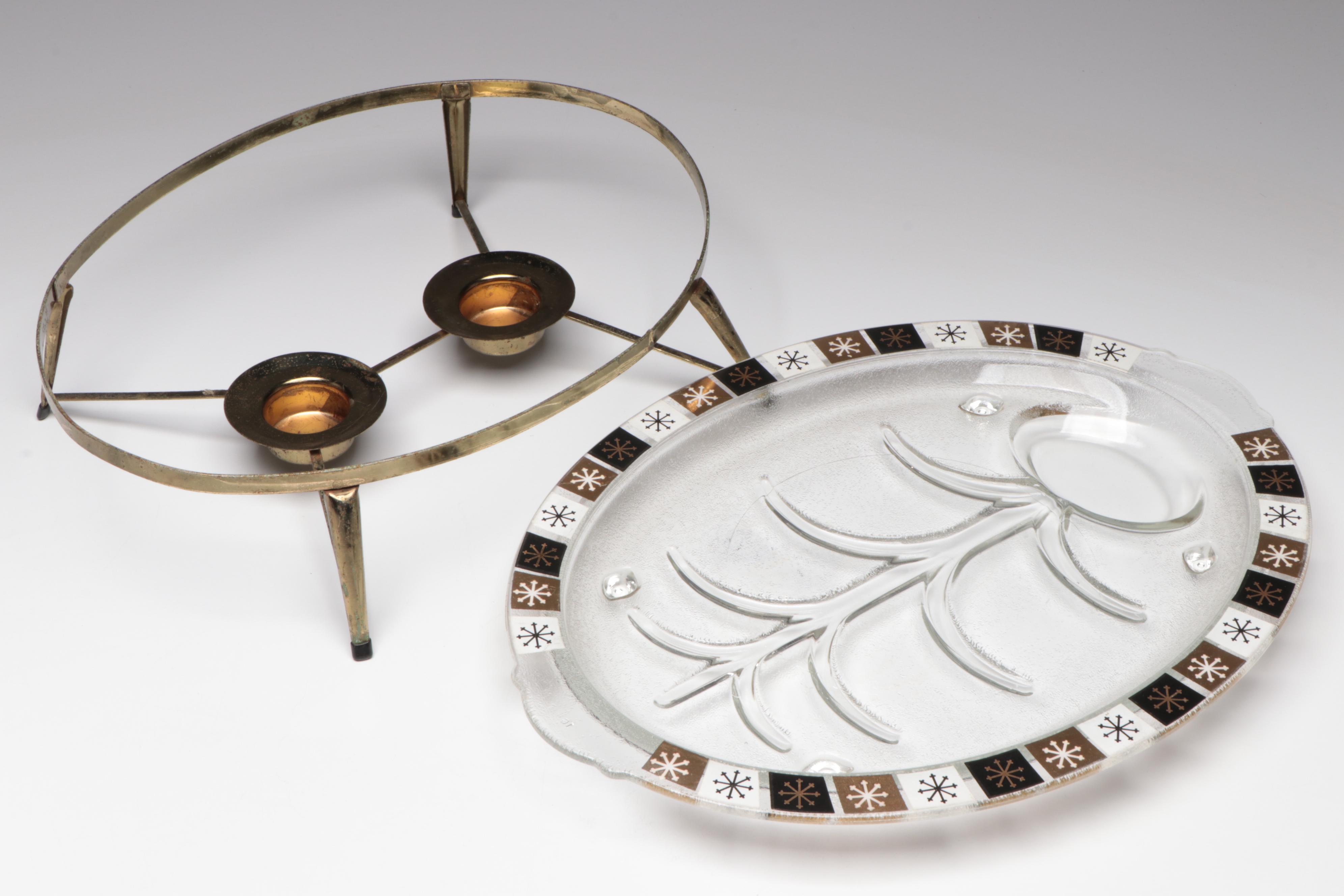 Pyrex and David Douglas Coffee Carafes with Other Warming Tray, Mid-20th Century