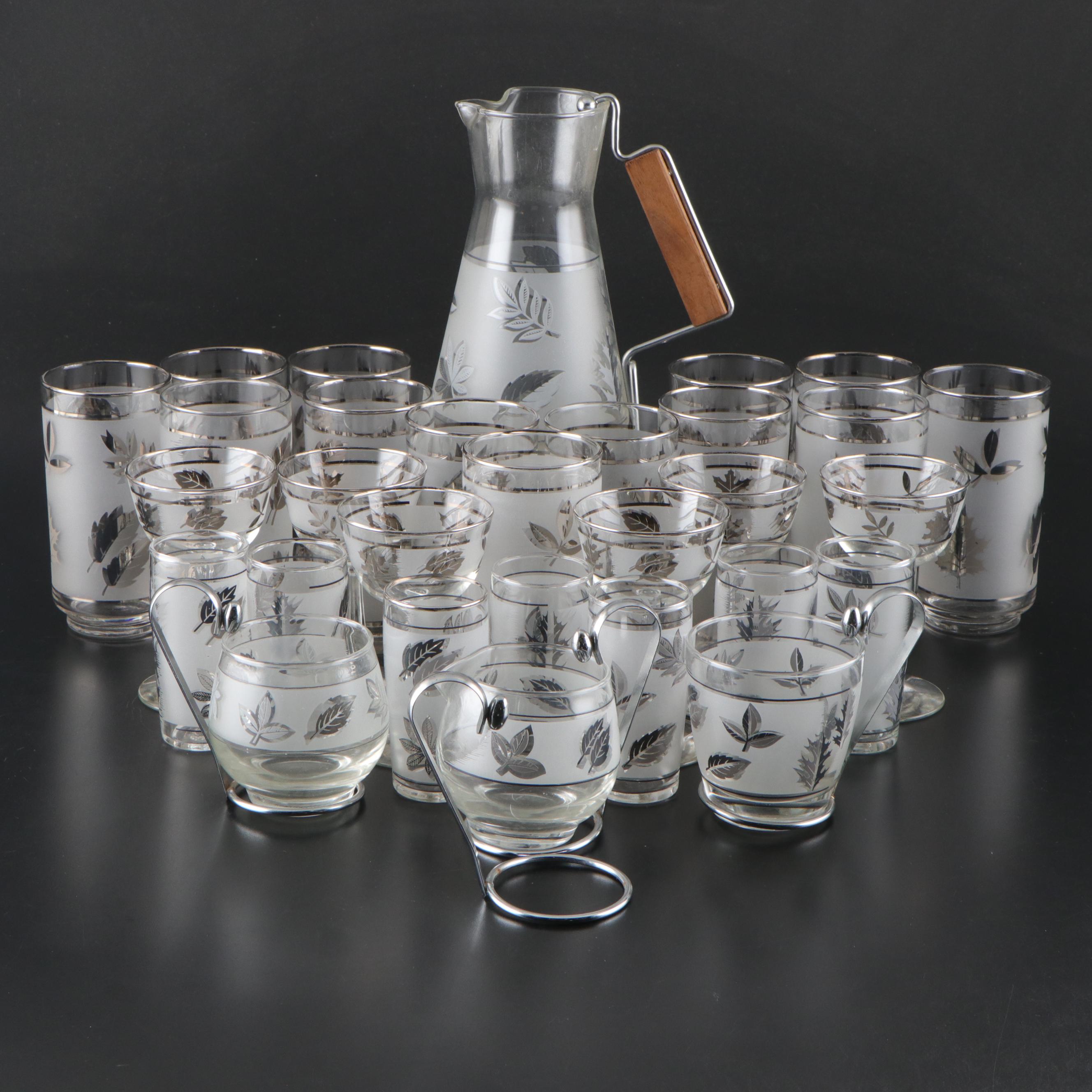Libbey Mid Century Modern Style Silver Leaf Carafe and Glasses