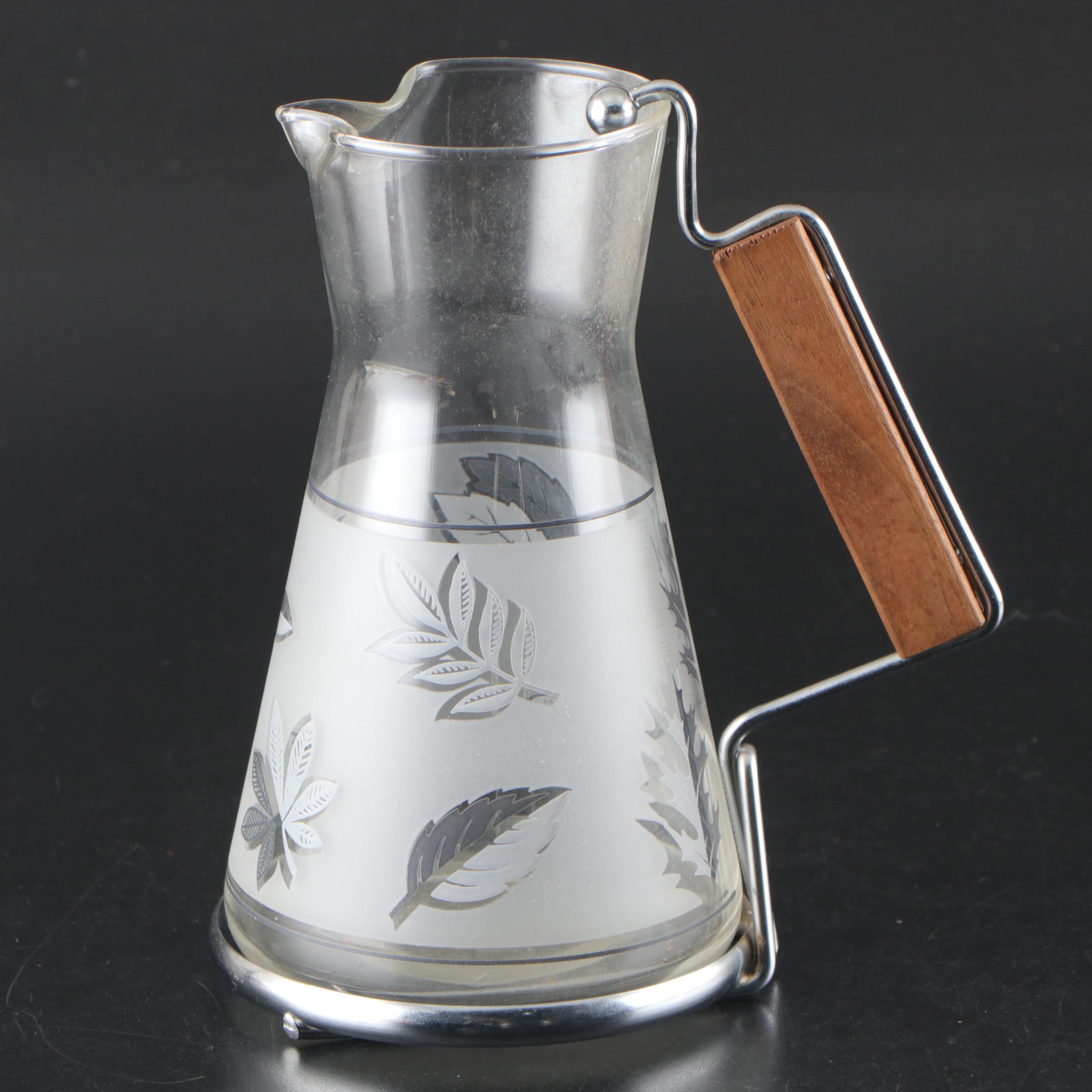 Libbey Mid Century Modern Style Silver Leaf Carafe and Glasses