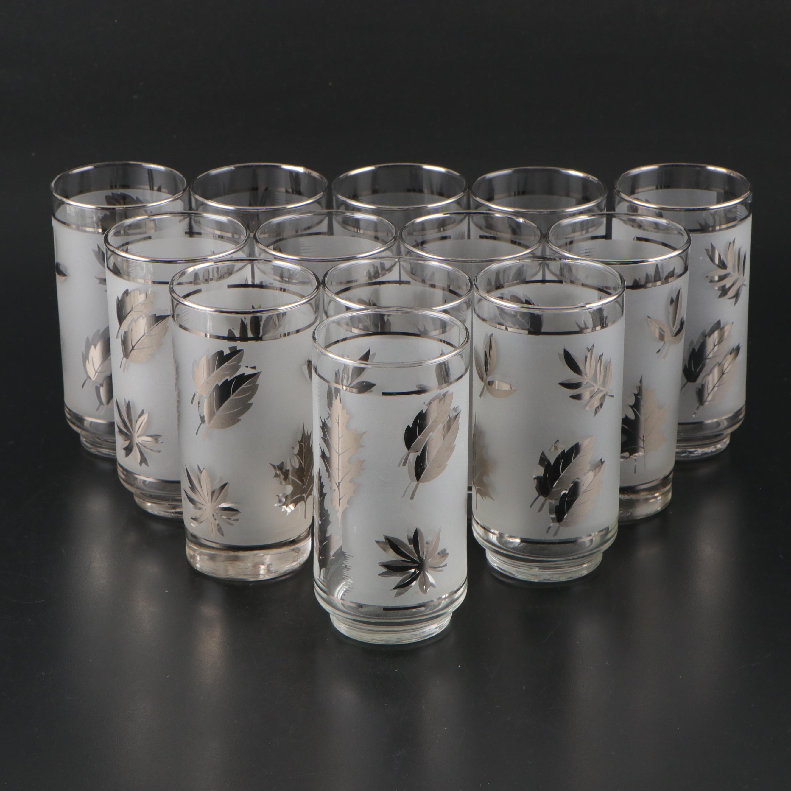 Libbey Mid Century Modern Style Silver Leaf Carafe and Glasses