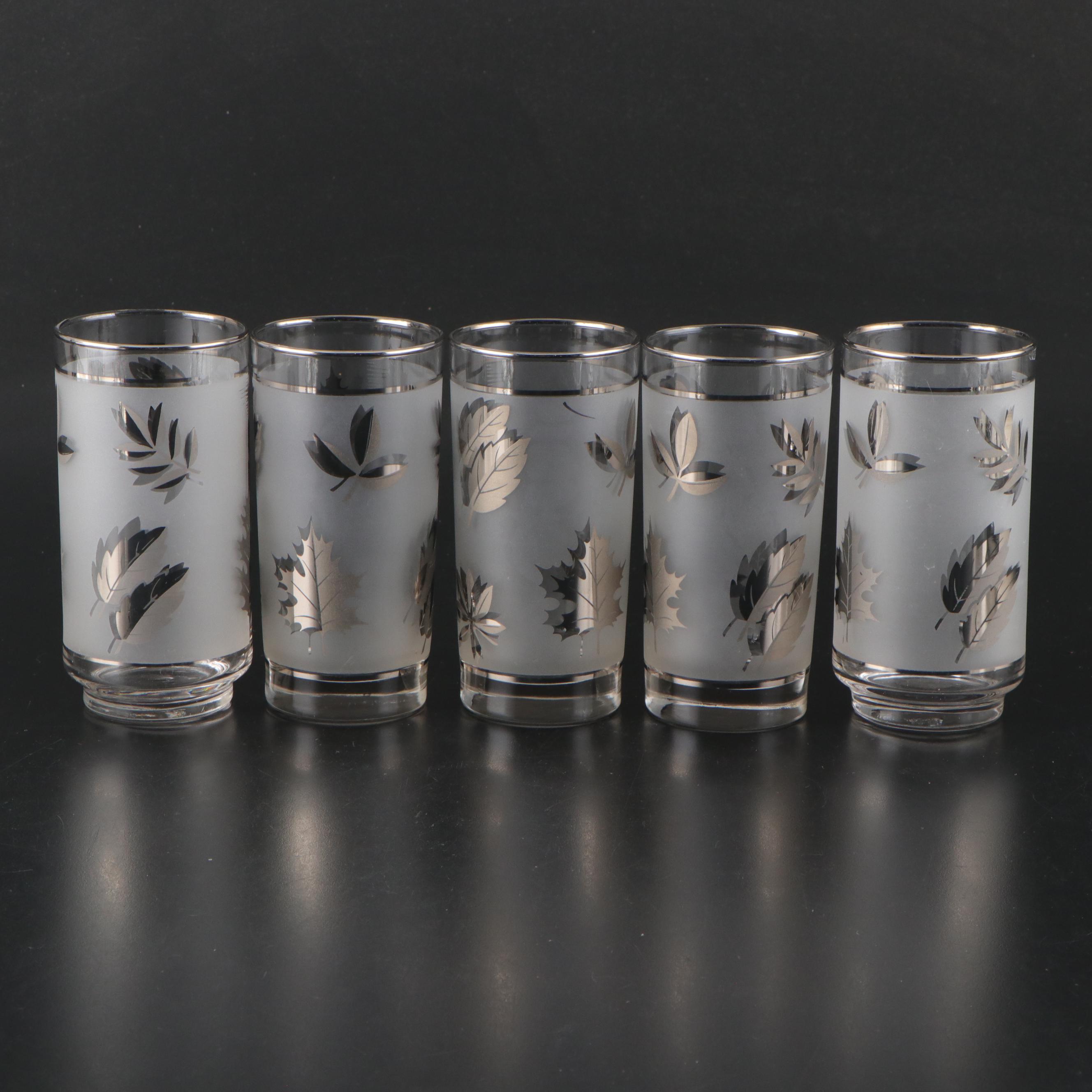 Libbey Mid Century Modern Style Silver Leaf Carafe and Glasses