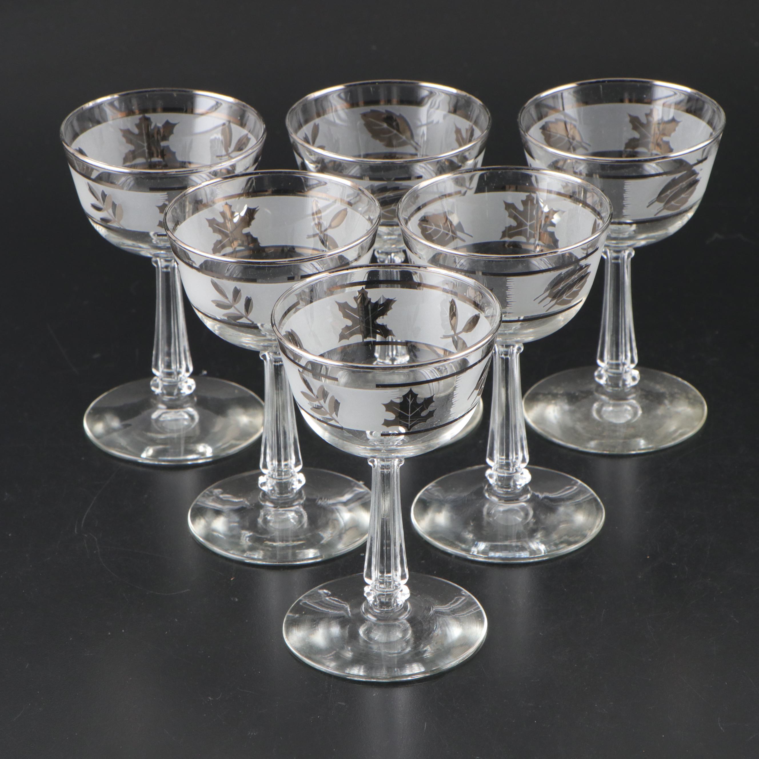 Libbey Mid Century Modern Style Silver Leaf Carafe and Glasses