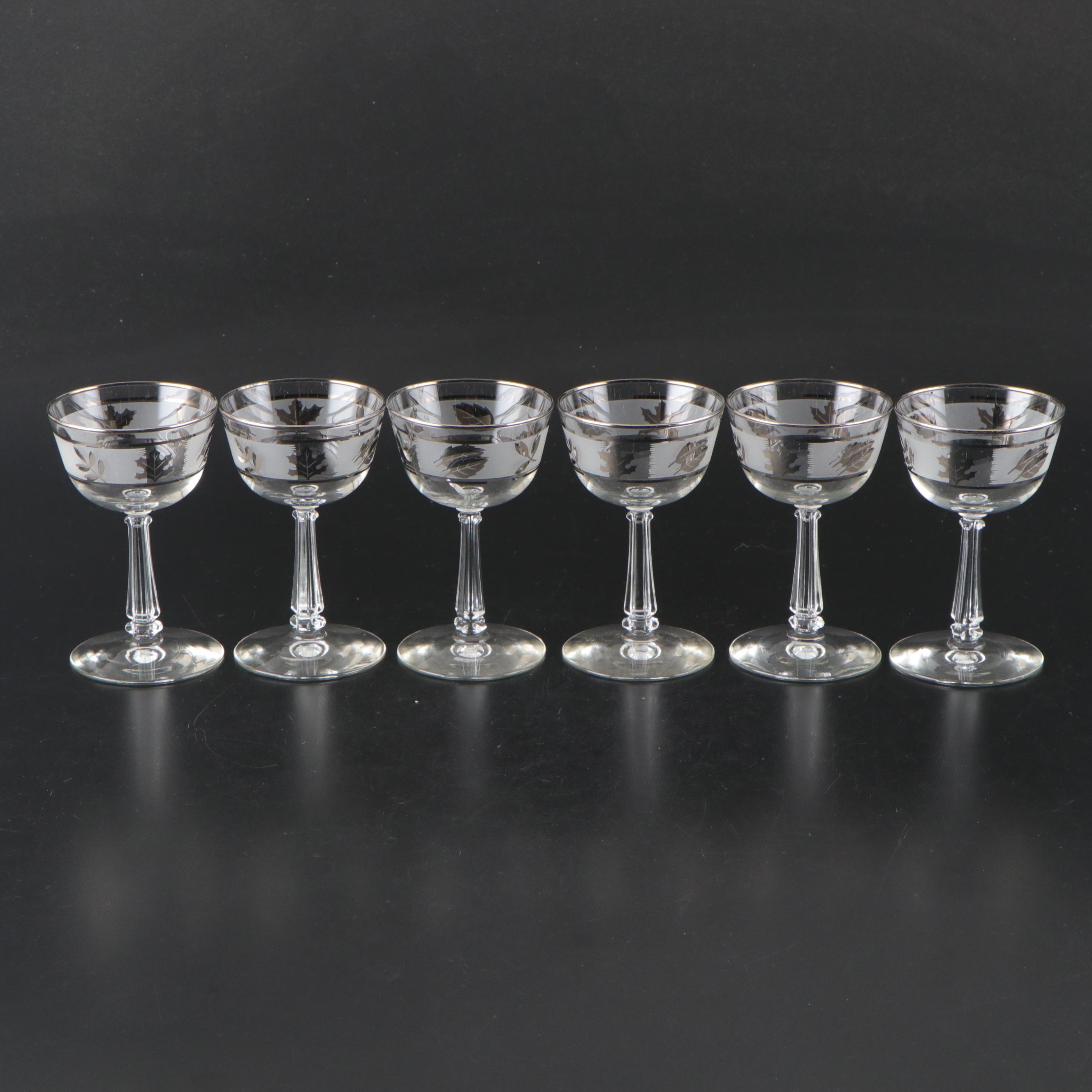 Libbey Mid Century Modern Style Silver Leaf Carafe and Glasses