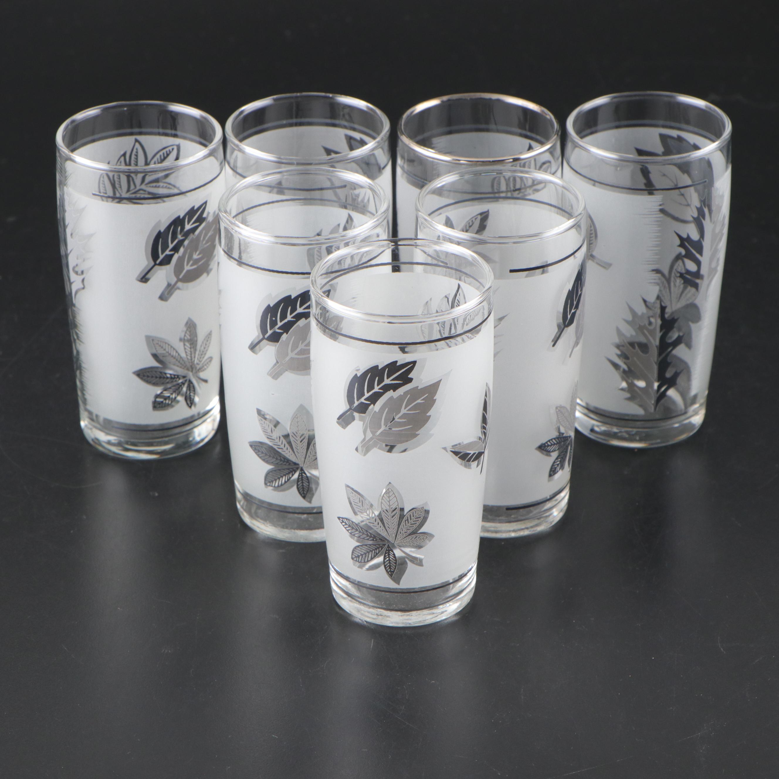 Libbey Mid Century Modern Style Silver Leaf Carafe and Glasses