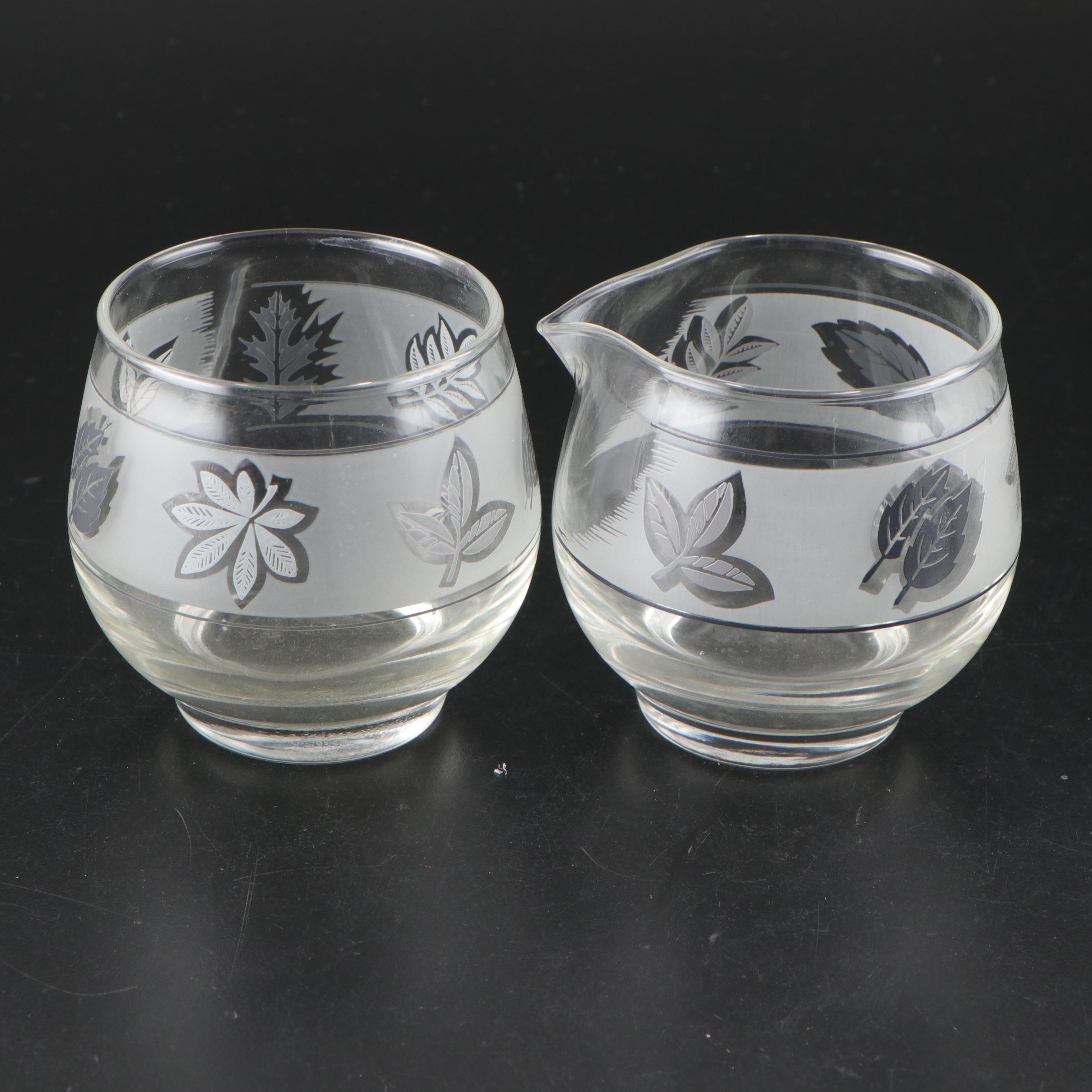 Libbey Mid Century Modern Style Silver Leaf Carafe and Glasses