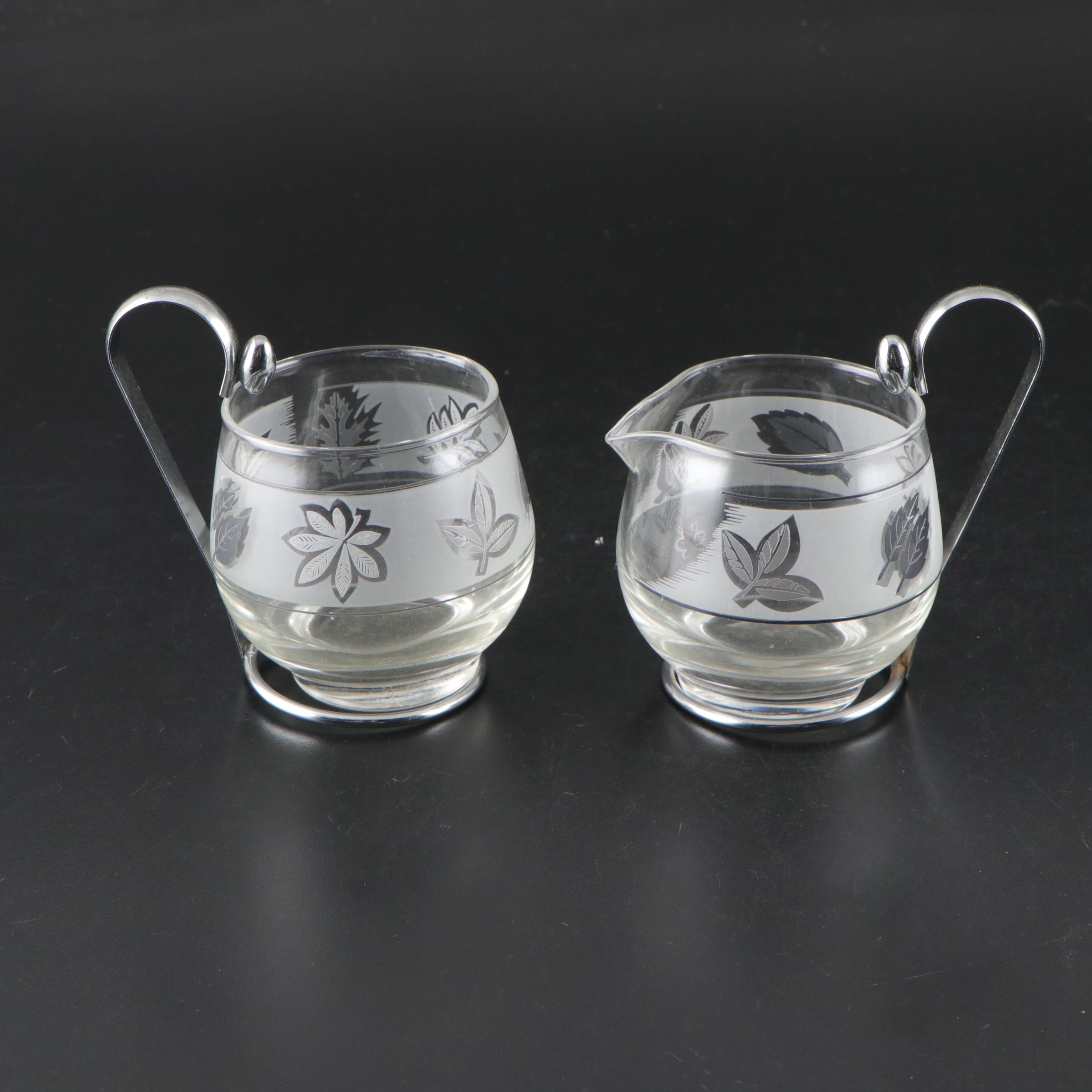 Libbey Mid Century Modern Style Silver Leaf Carafe and Glasses