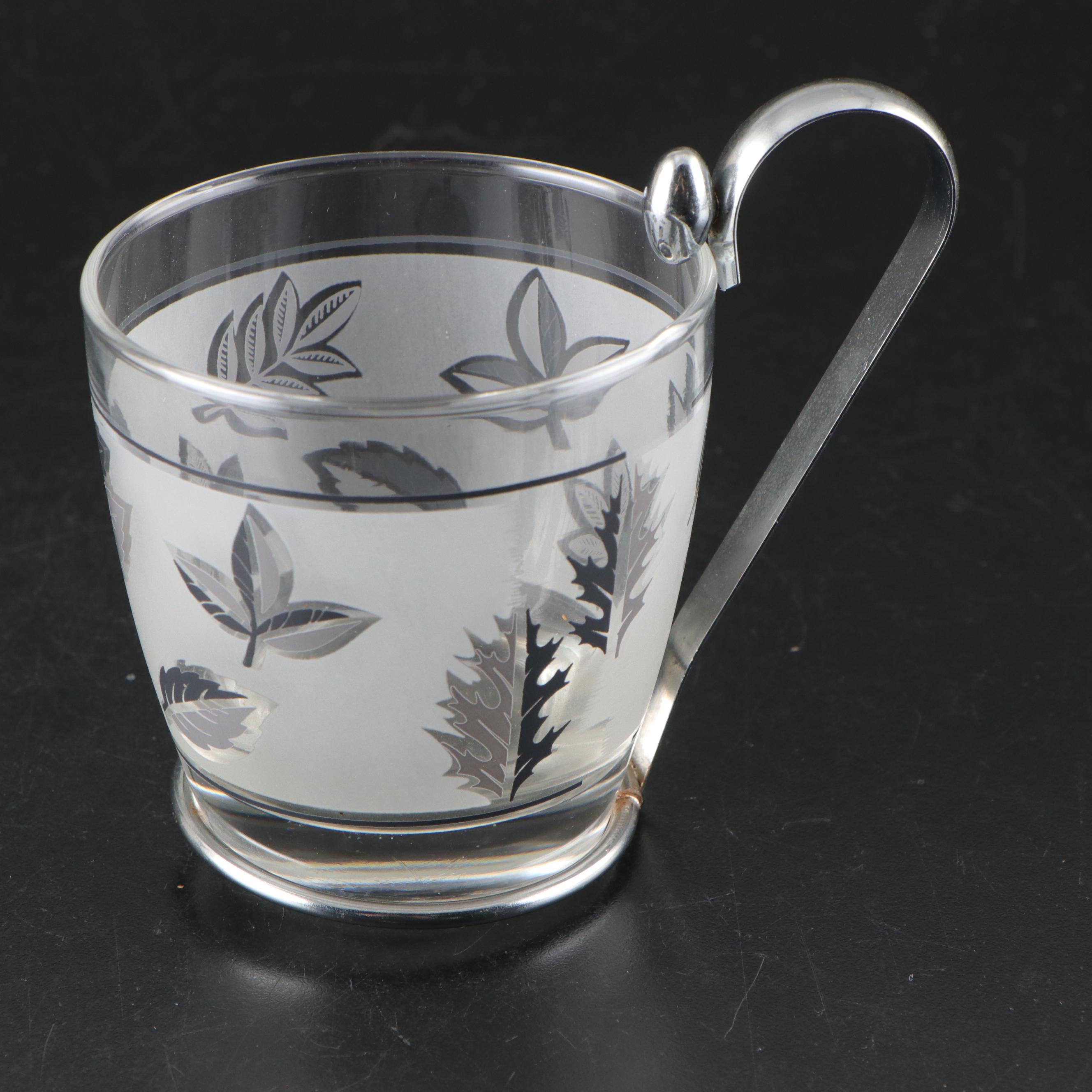 Libbey Mid Century Modern Style Silver Leaf Carafe and Glasses