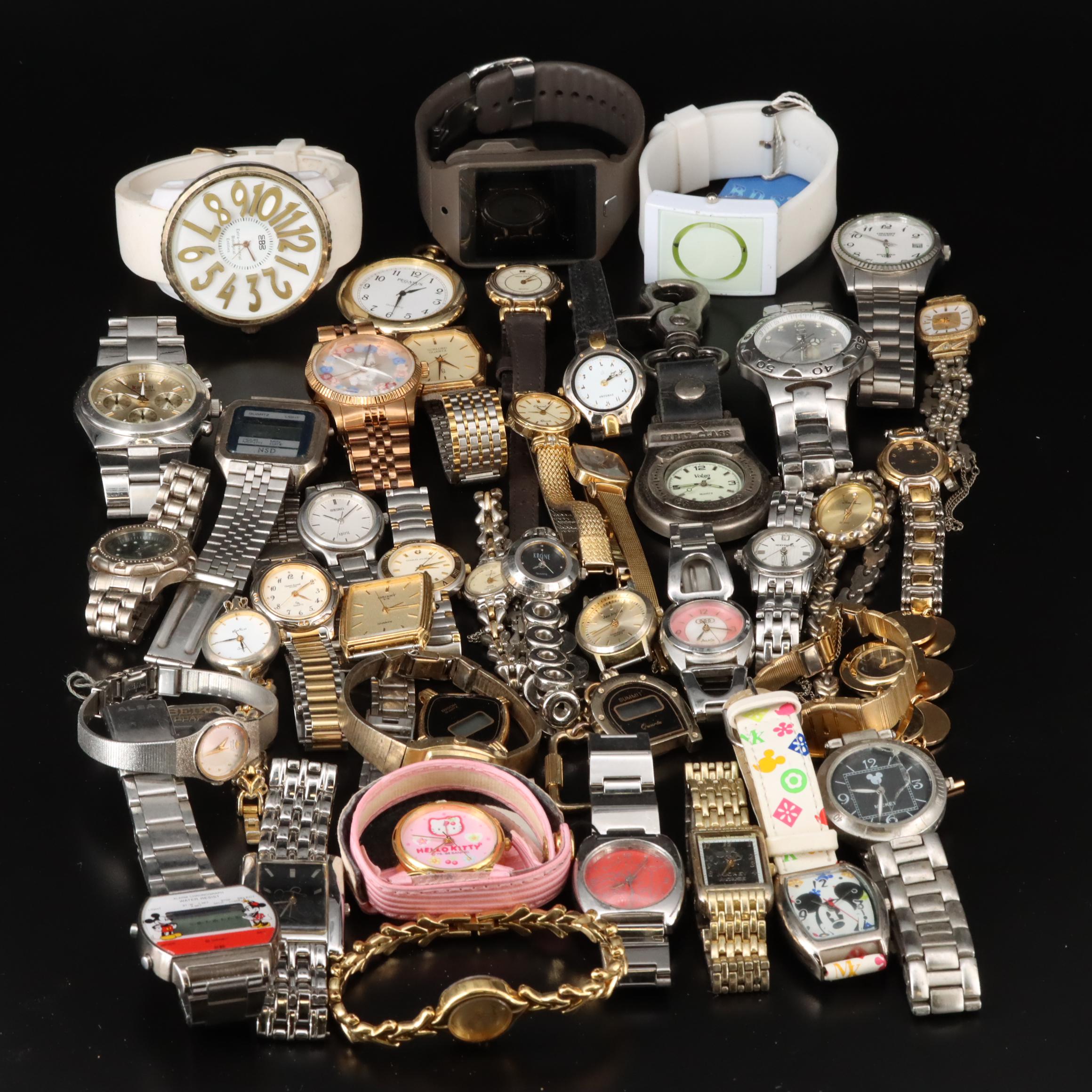 Assortment of Watches and Watches Featuring Seiko and Disney