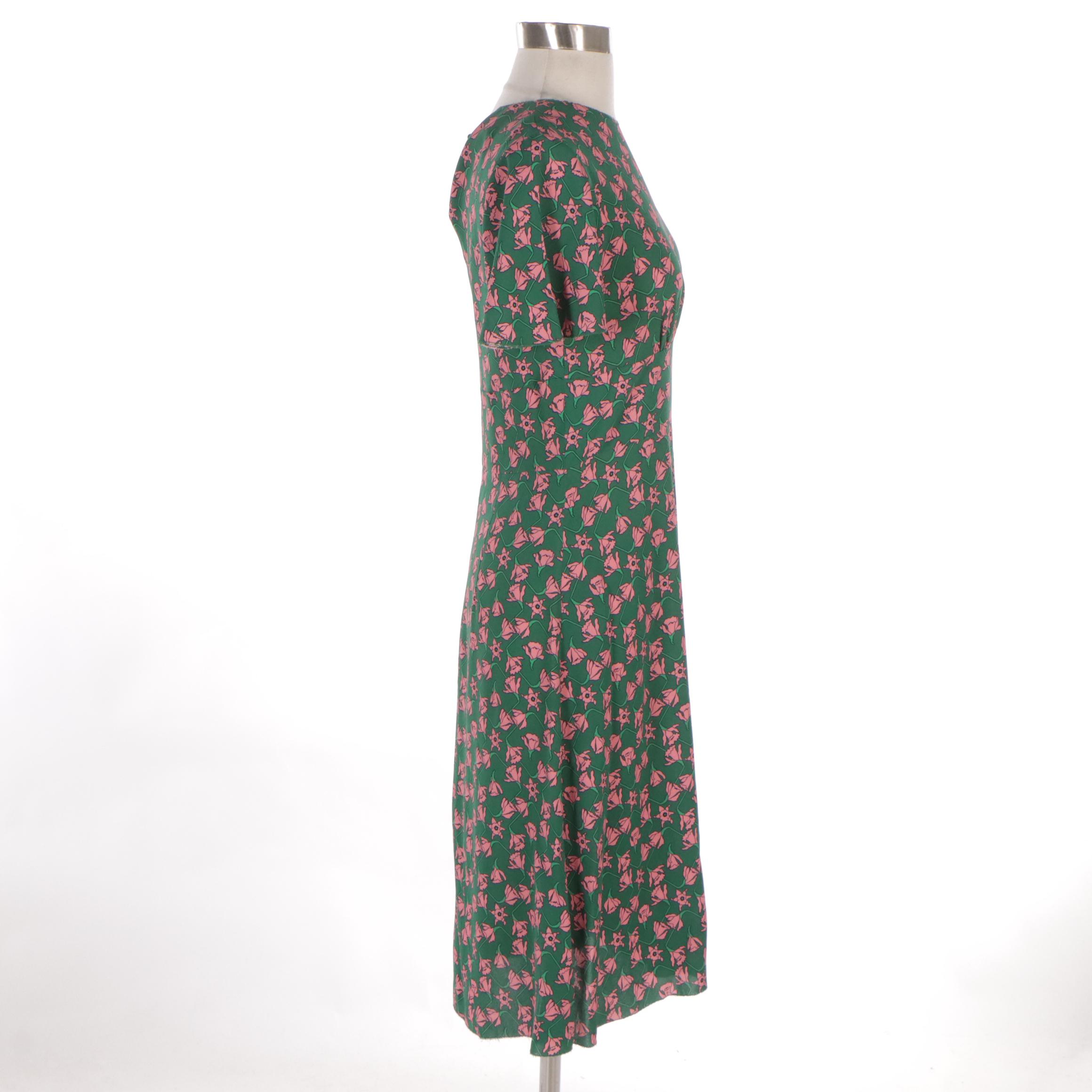 Prada Daffodil Print Dress with Short Flutter Sleeves