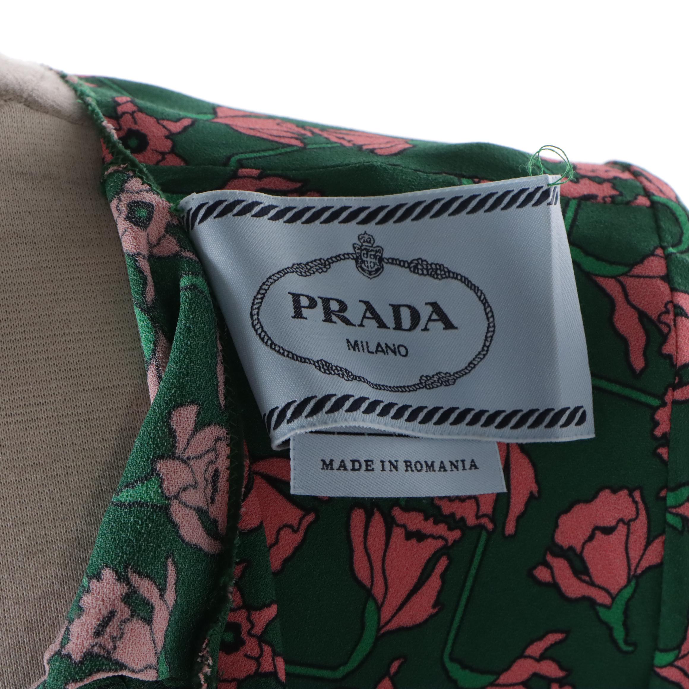 Prada Daffodil Print Dress with Short Flutter Sleeves