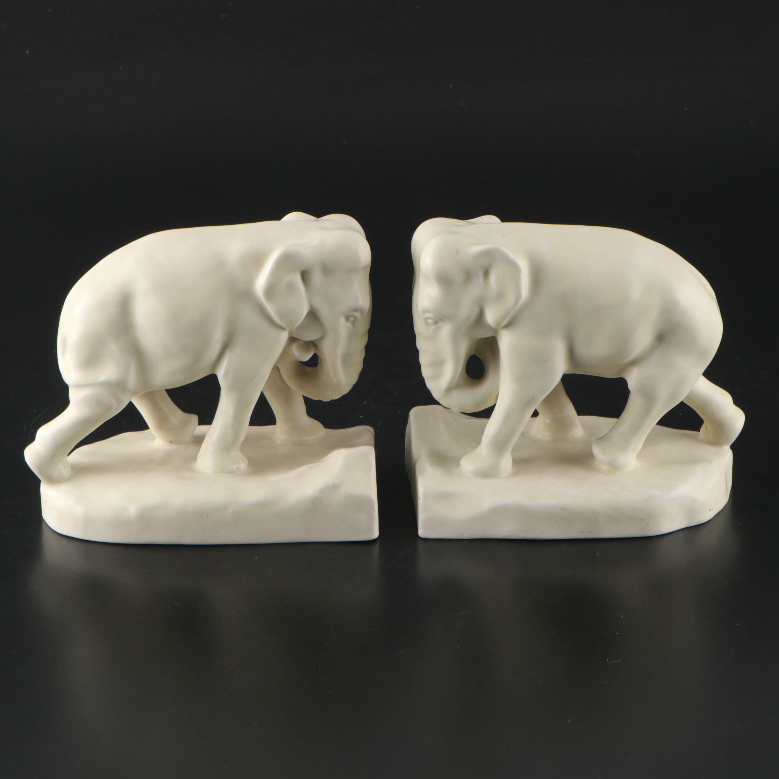 Rookwood Pottery Elephant Bookends, 1925