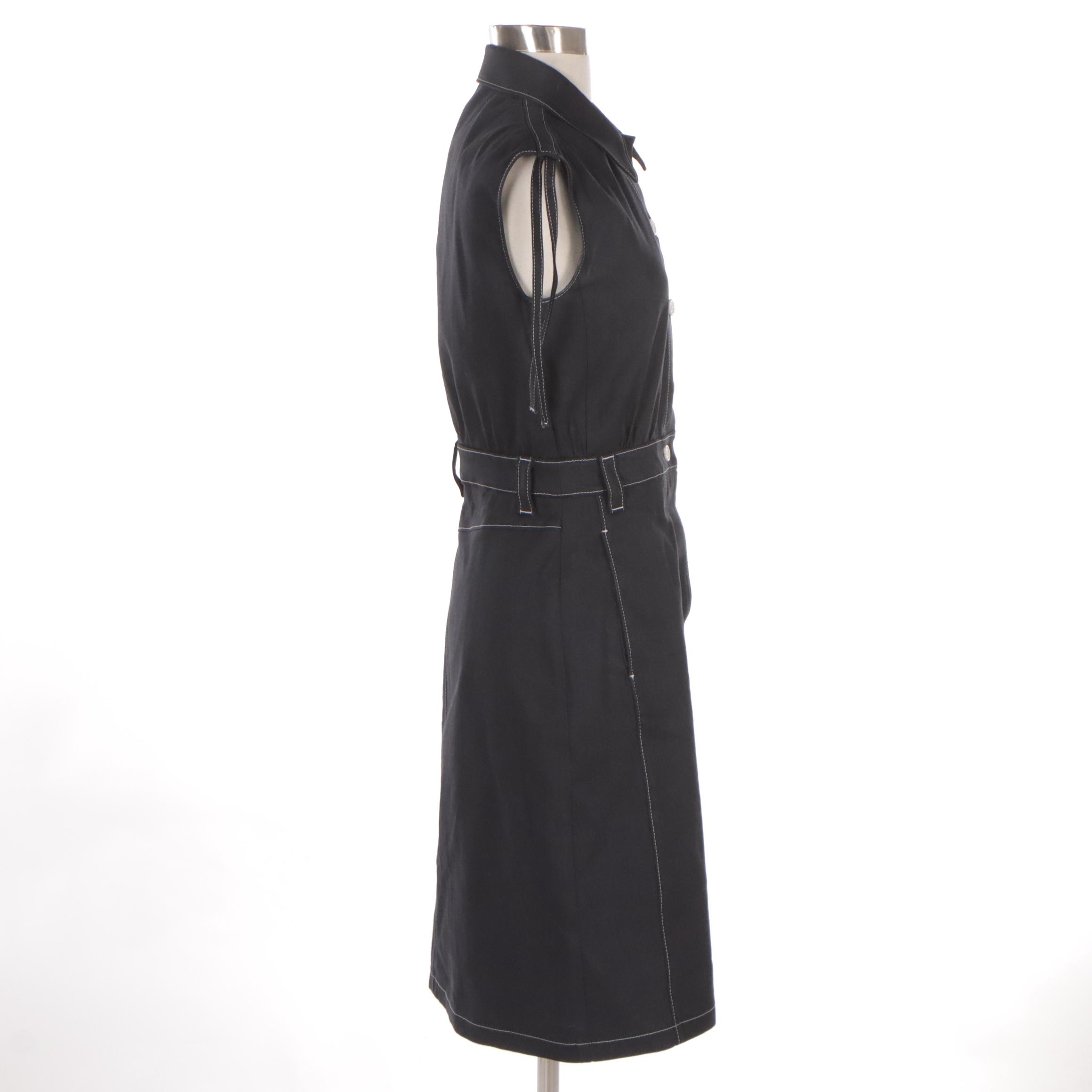 Prada Black Sleeveless Shirt Dress with Contrast Stitching