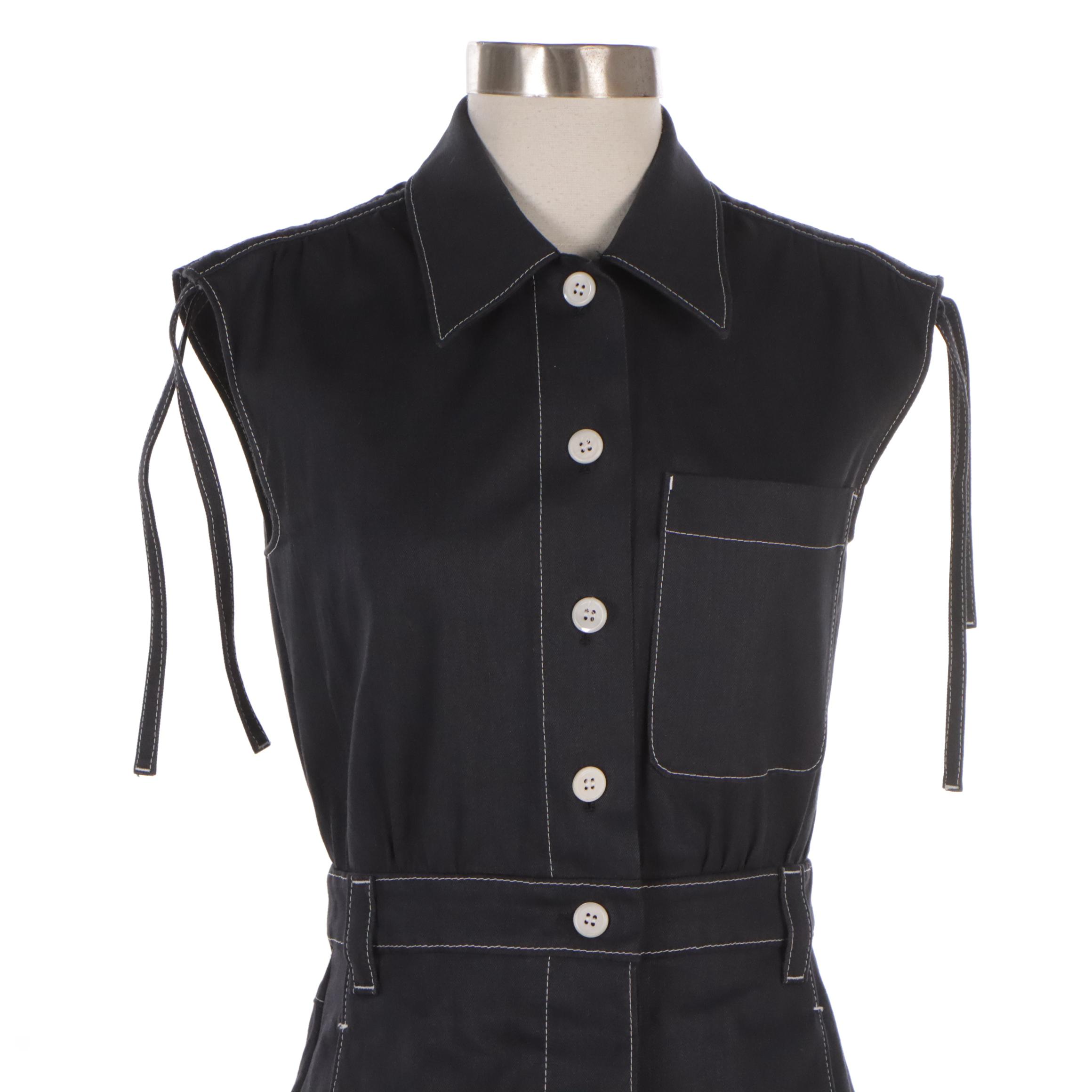 Prada Black Sleeveless Shirt Dress with Contrast Stitching