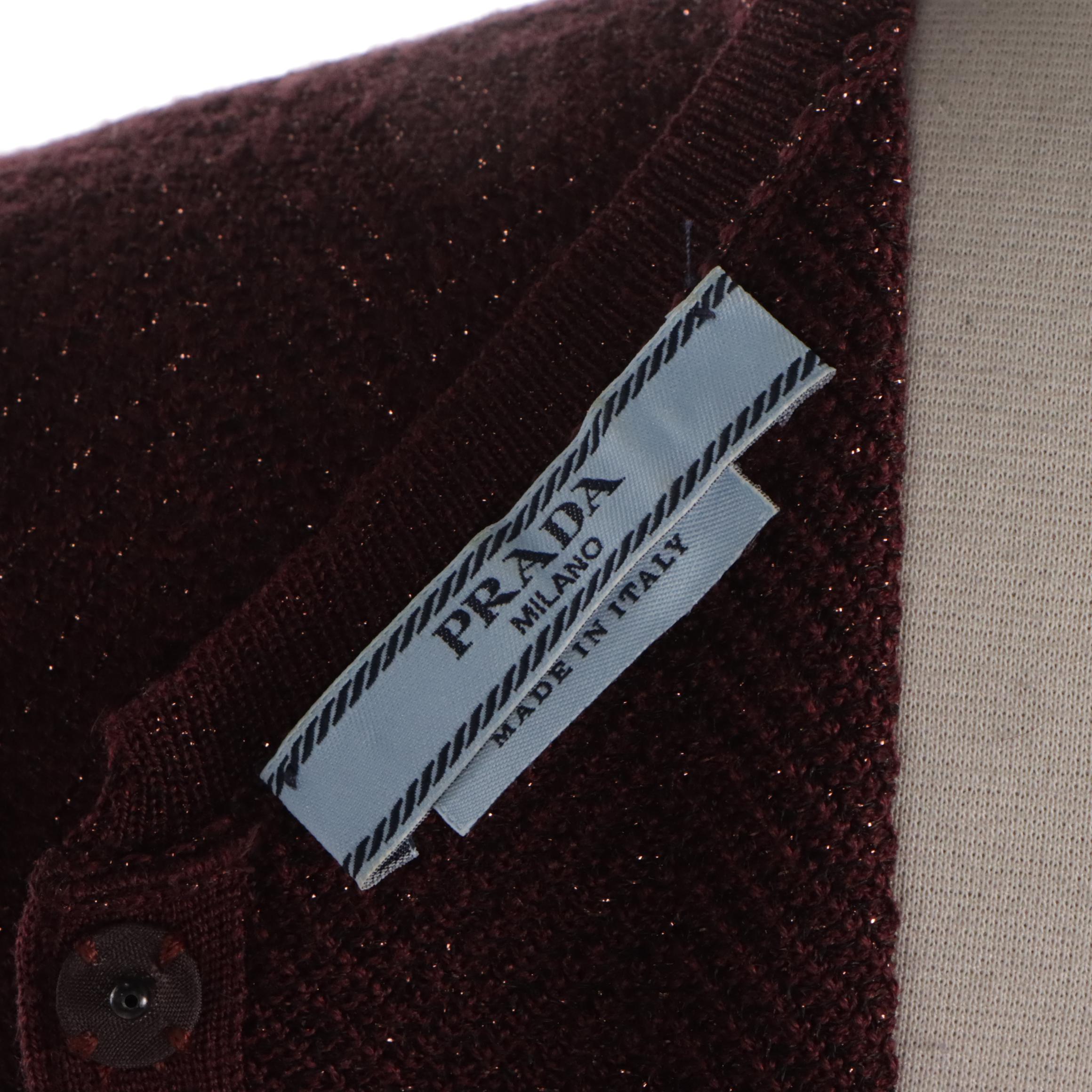 Prada Metallic Thread Knit Cardigan Sweater