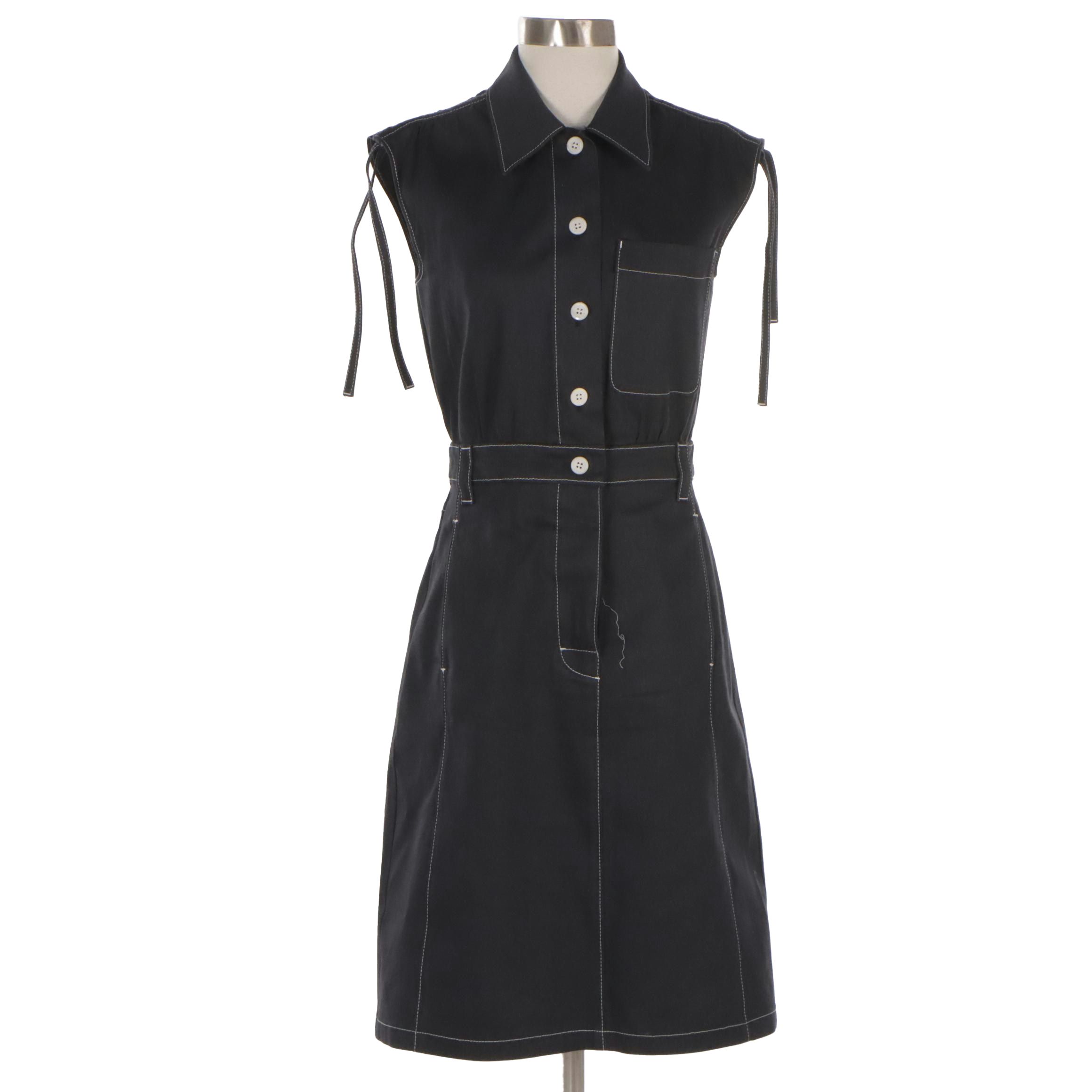 Prada Black Sleeveless Shirt Dress with Contrast Stitching
