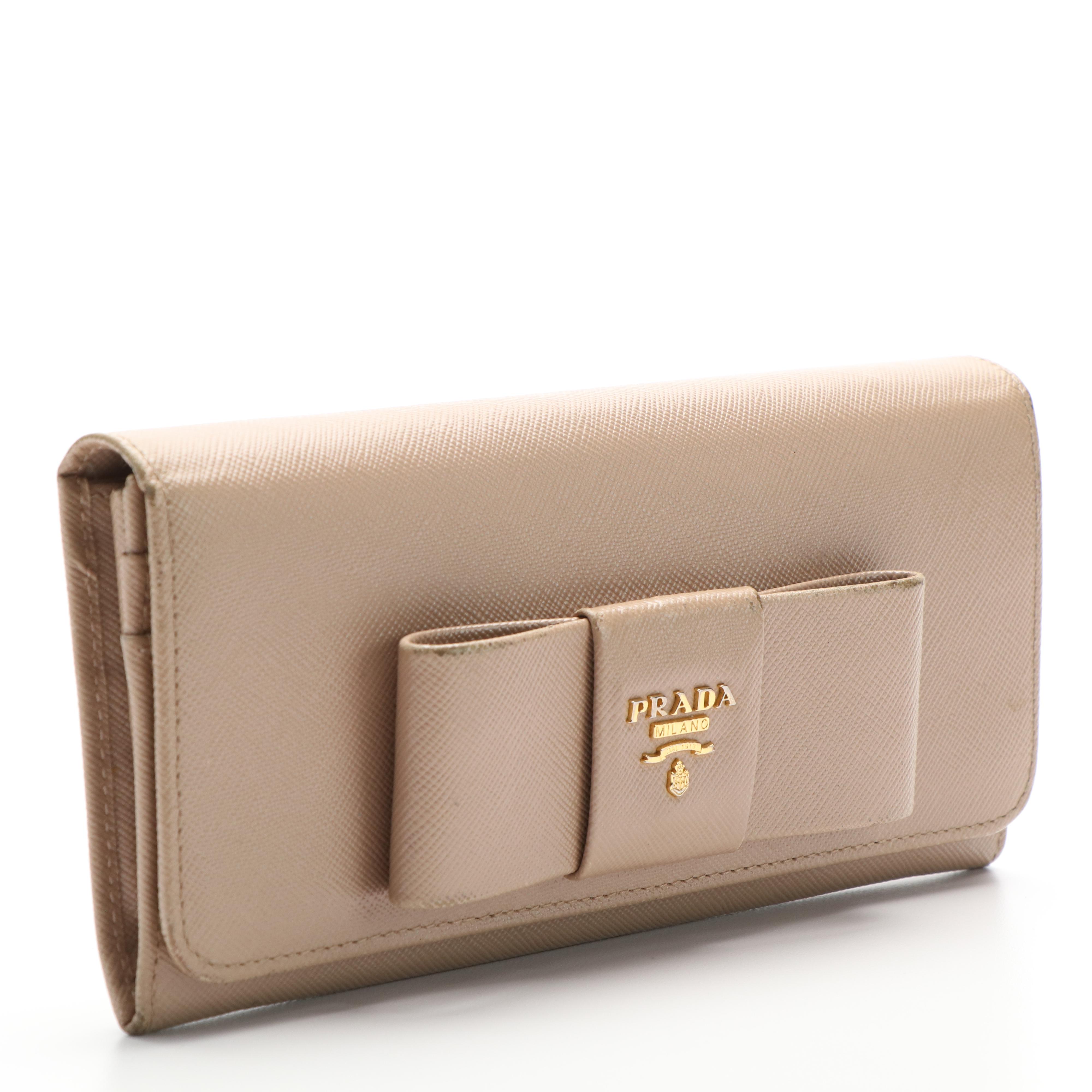 Prada Continental Bow Wallet in Beige Saffiano Leather