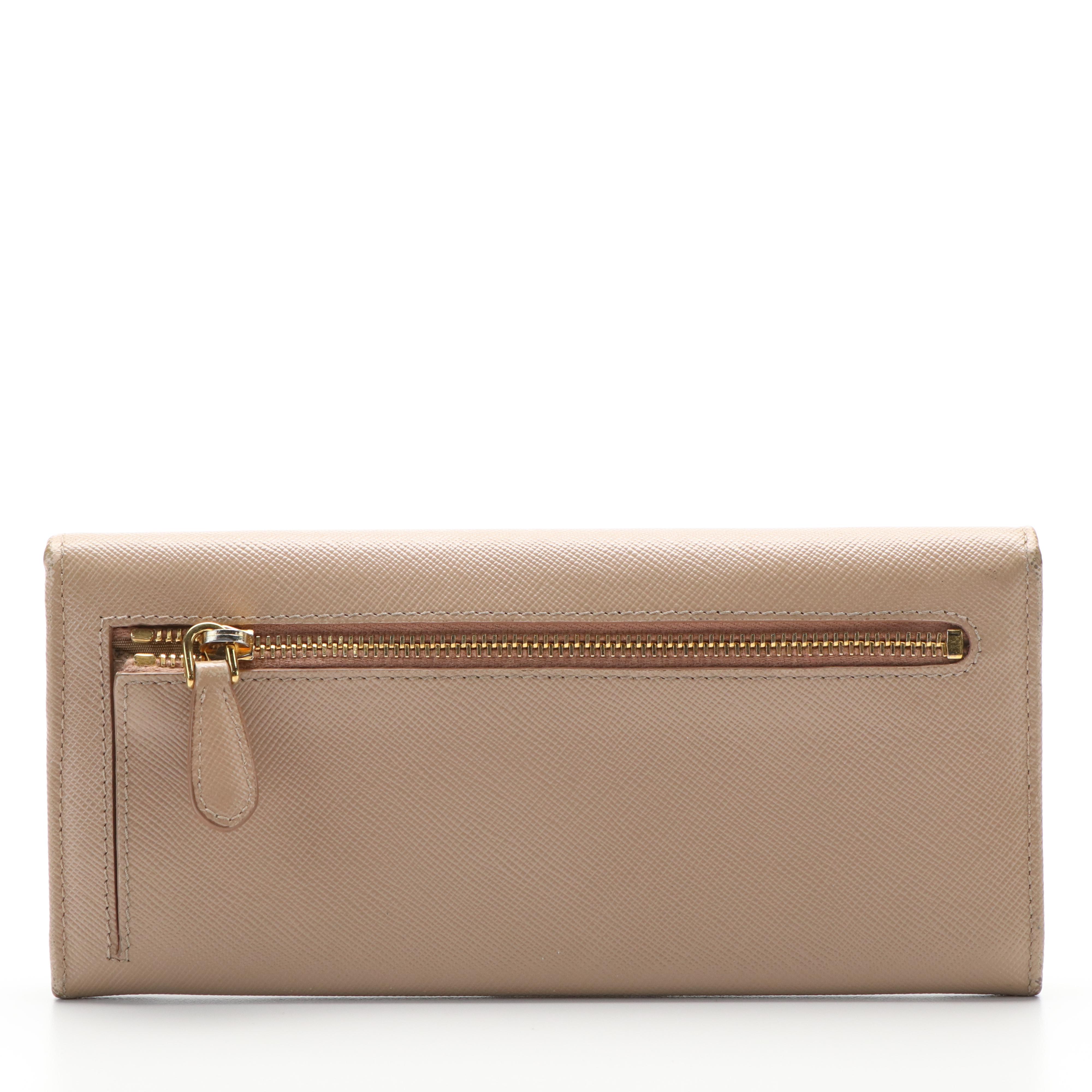 Prada Continental Bow Wallet in Beige Saffiano Leather
