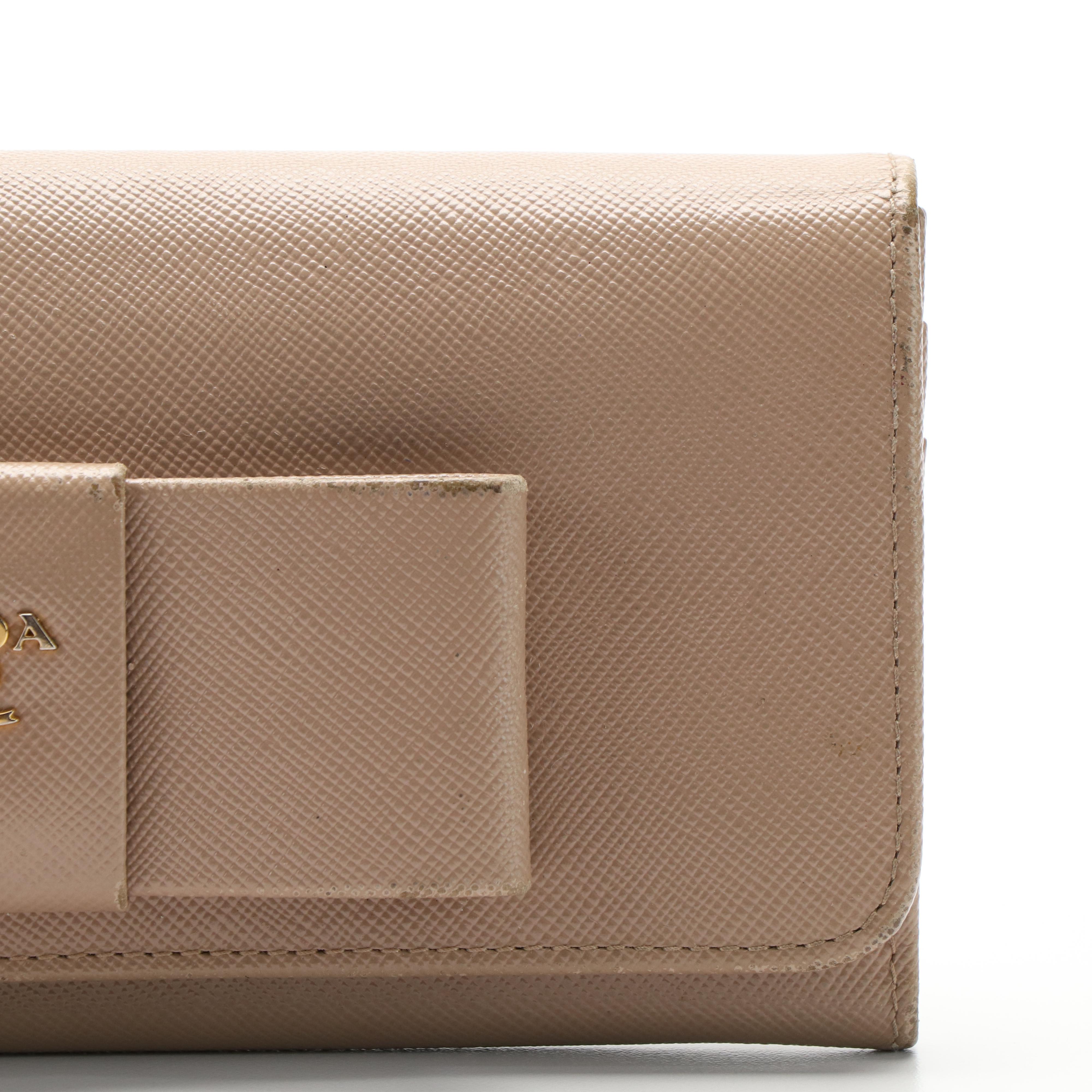 Prada Continental Bow Wallet in Beige Saffiano Leather