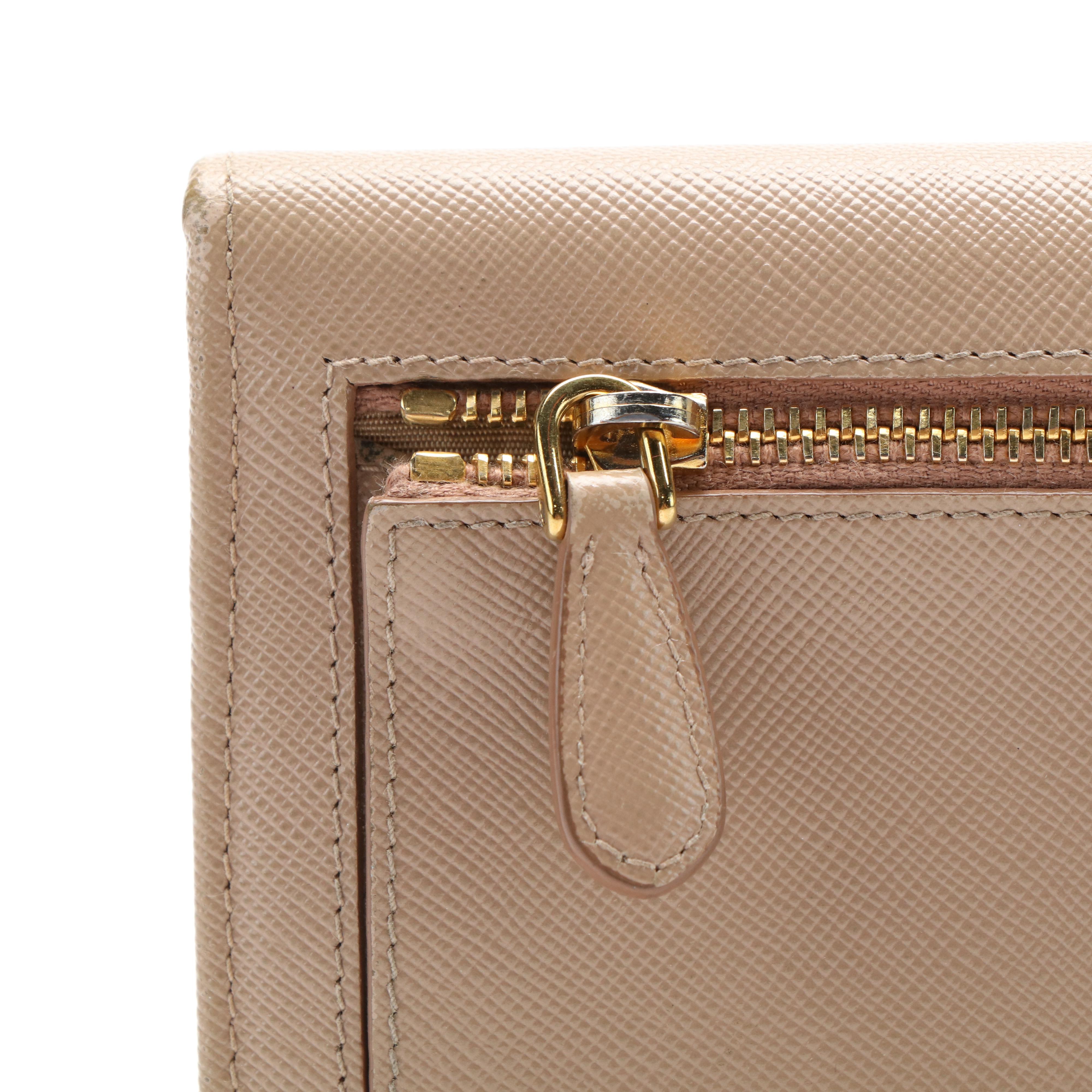 Prada Continental Bow Wallet in Beige Saffiano Leather
