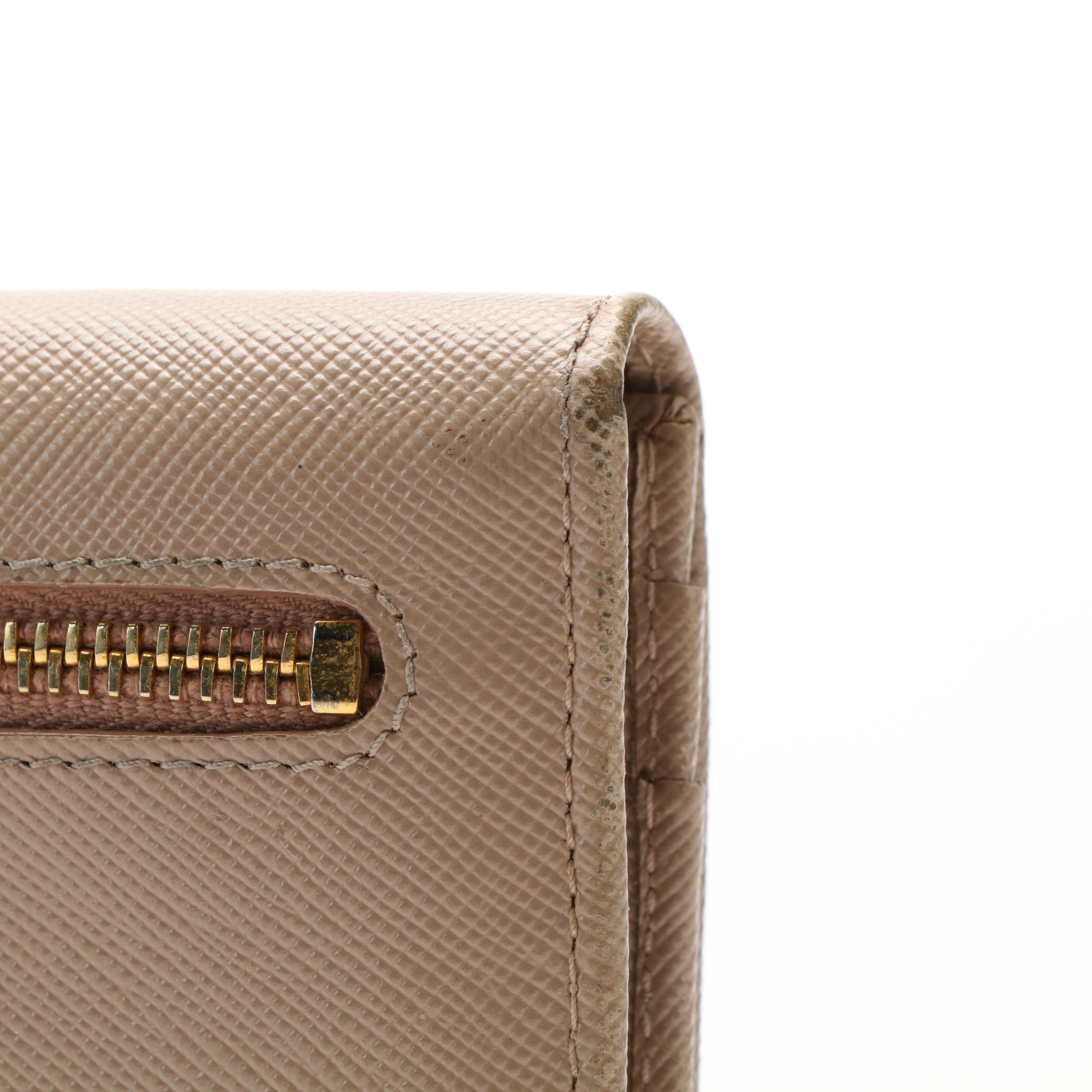 Prada Continental Bow Wallet in Beige Saffiano Leather