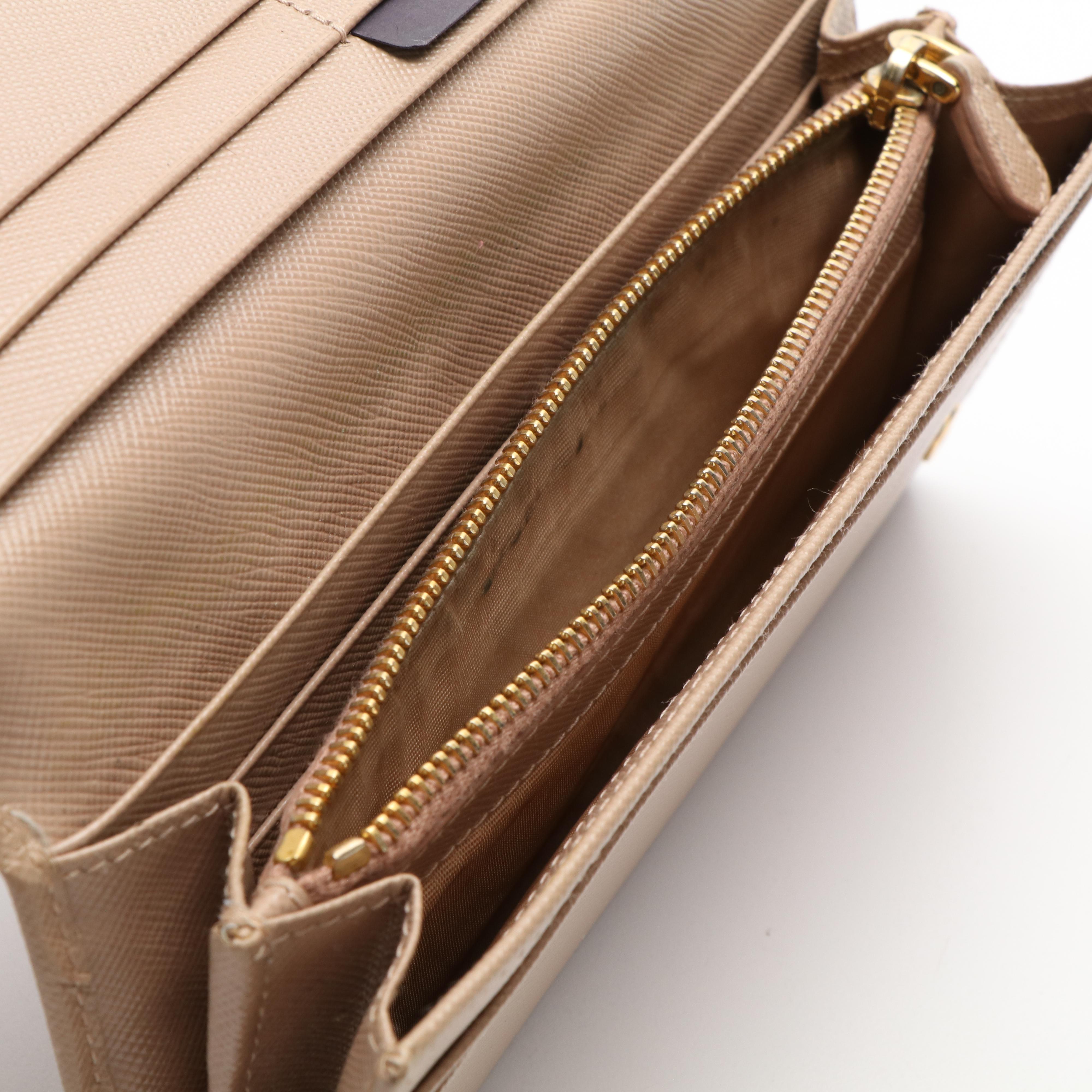 Prada Continental Bow Wallet in Beige Saffiano Leather