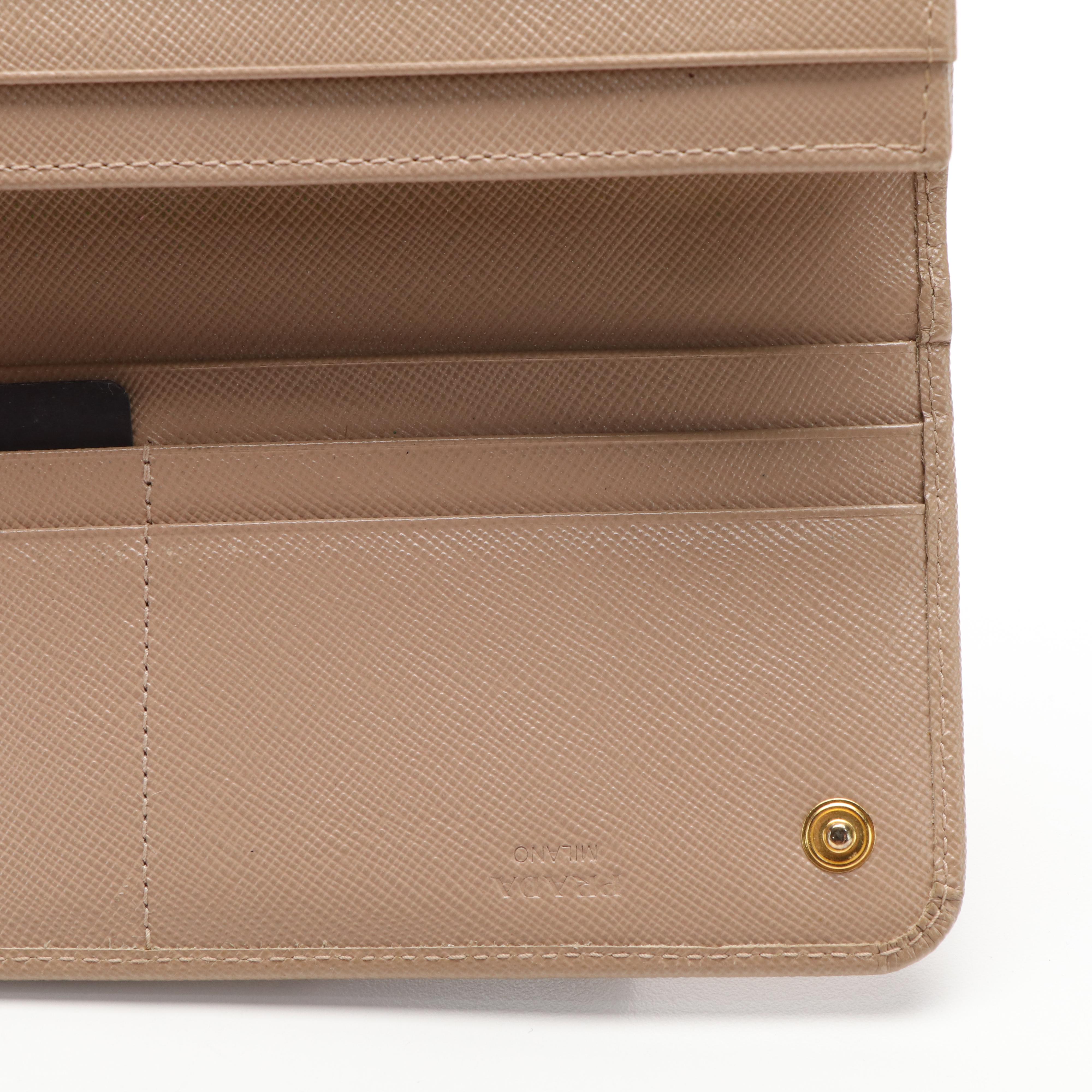 Prada Continental Bow Wallet in Beige Saffiano Leather