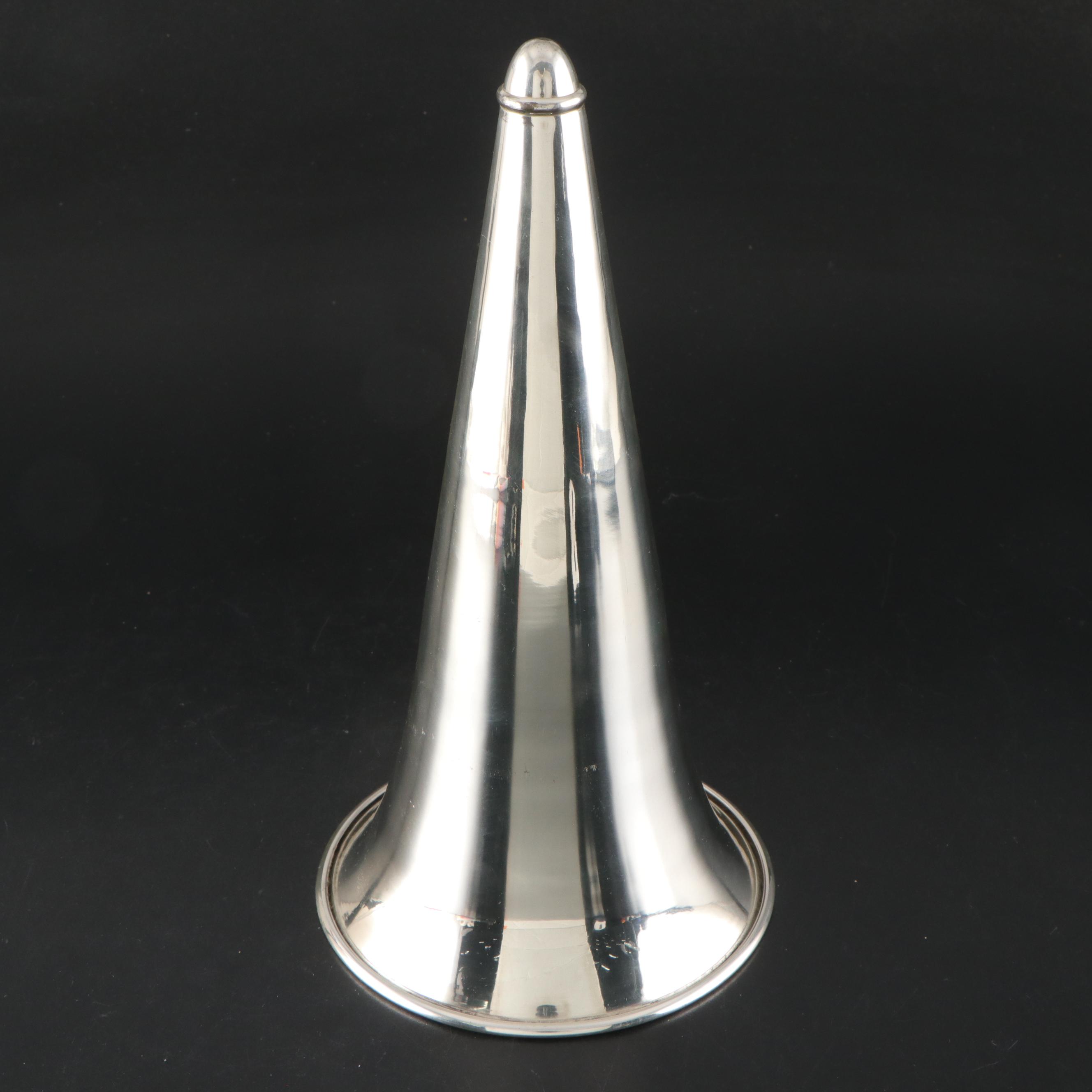 Neoclassical Style Silver Plate Trumpet Vase in Clawfoot Stand with Bird Motifs