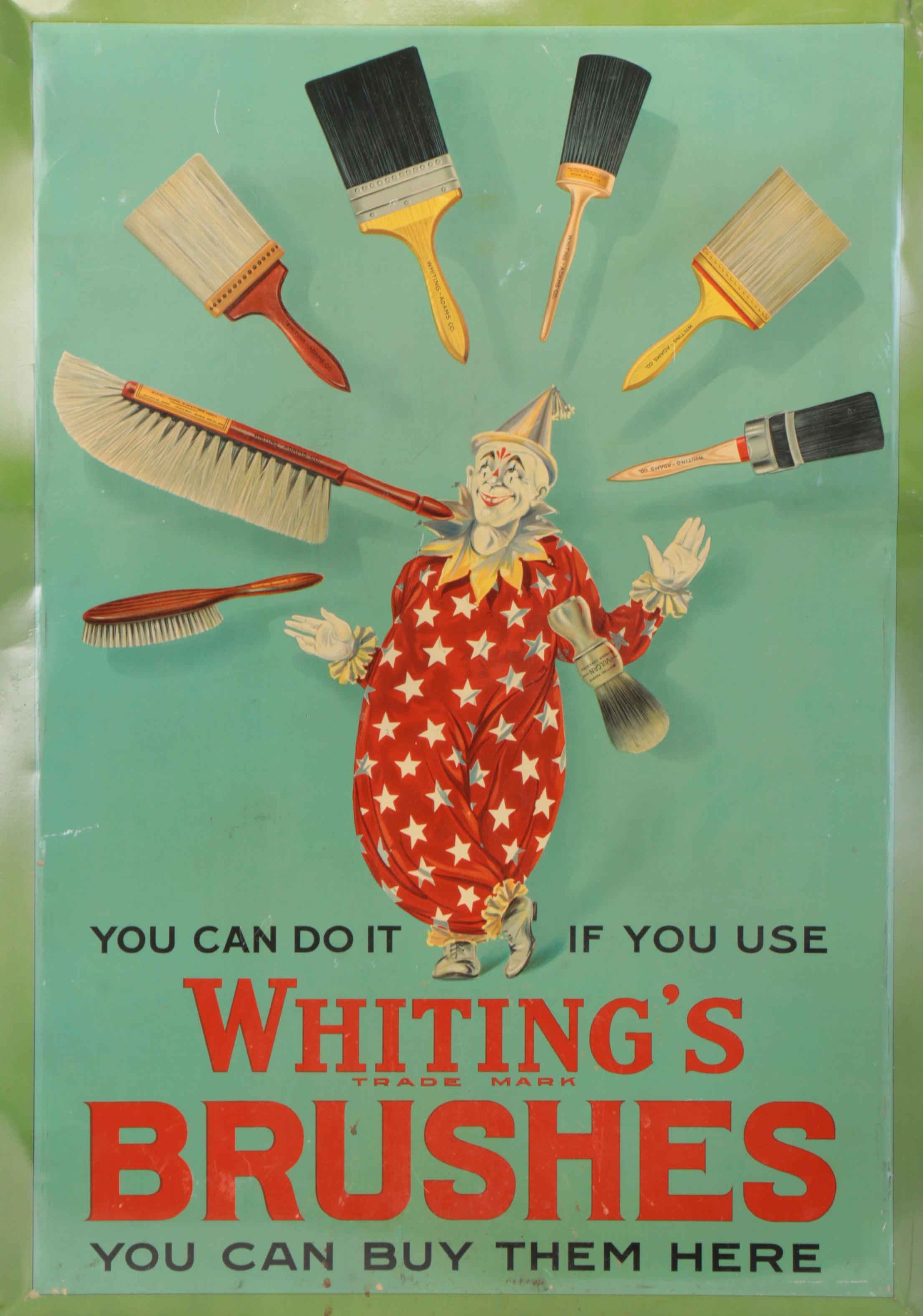 Whiting's Brushes Lithograph Advertising Sign, Early 20th Century