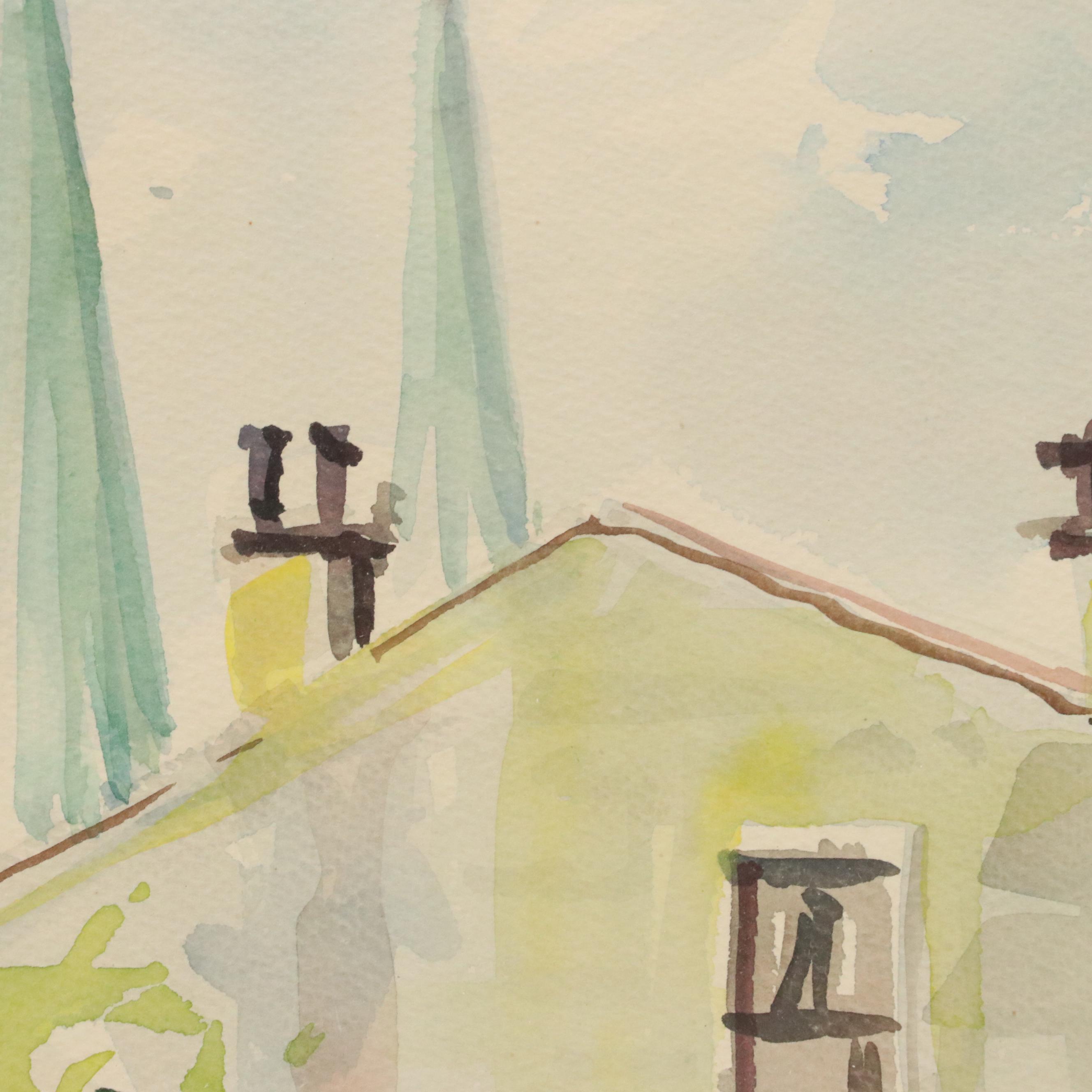 City Street Scene Watercolor Painting, 1963