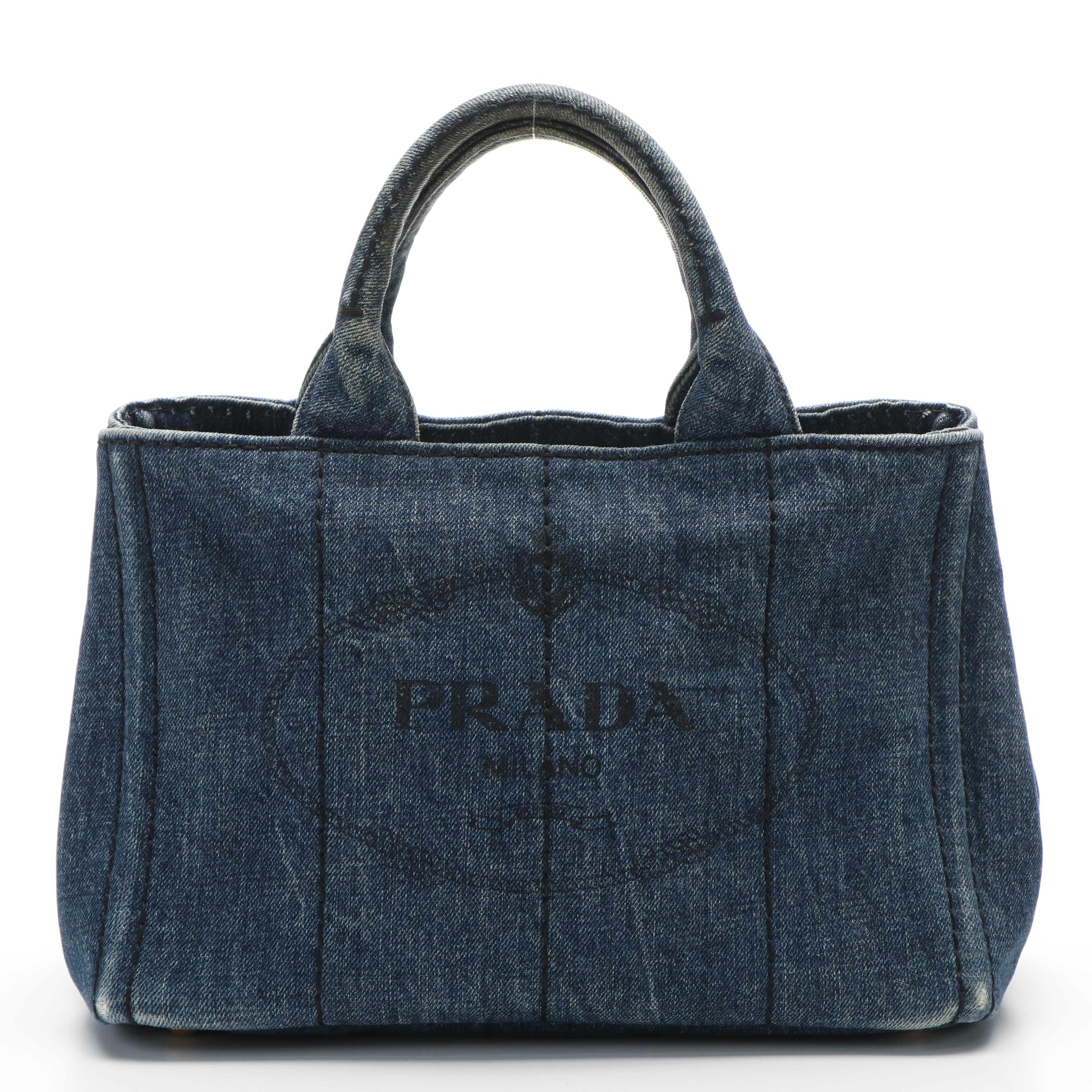 Prada Canapa Mini Tote Bag in Blue Jeans Denim