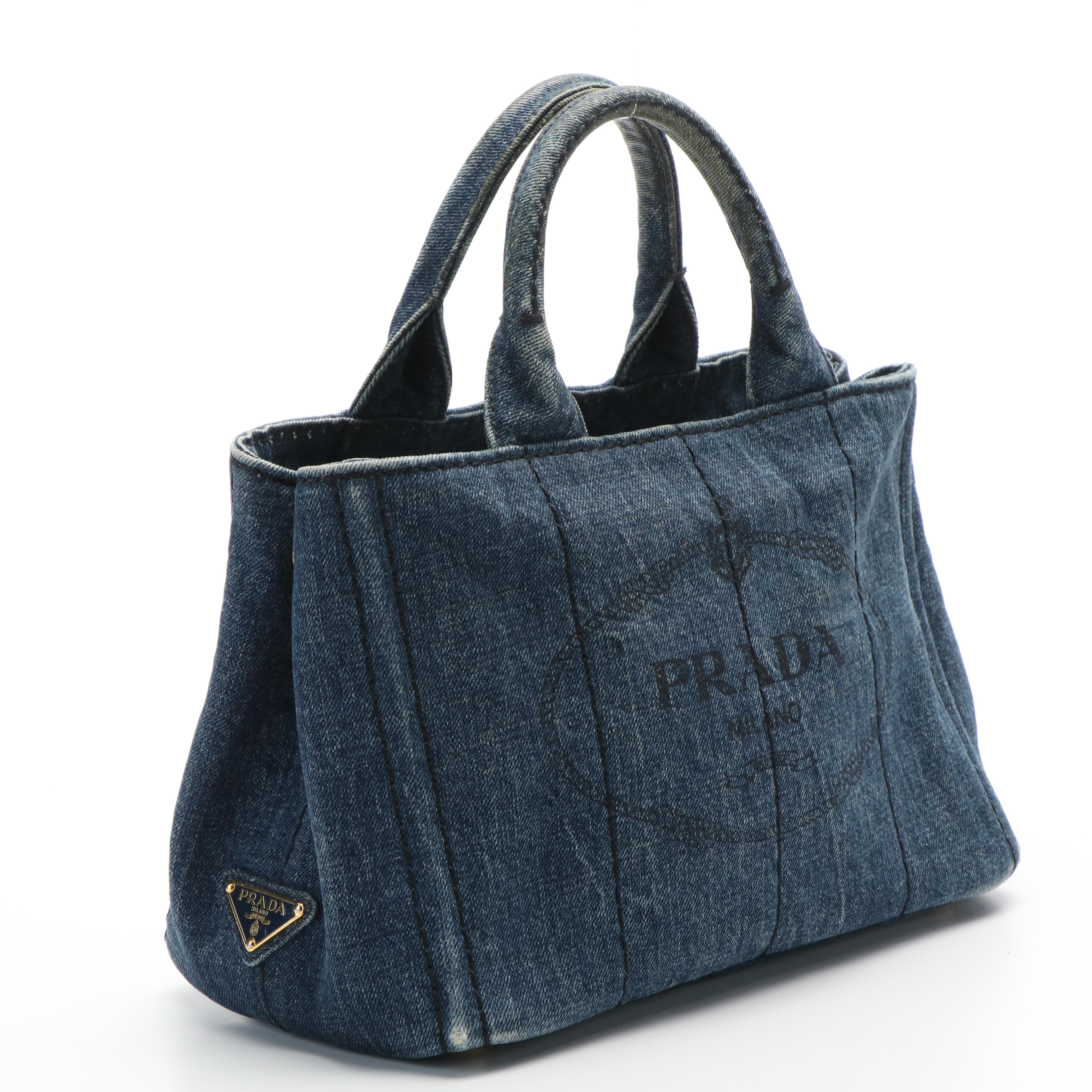 Prada Canapa Mini Tote Bag in Blue Jeans Denim