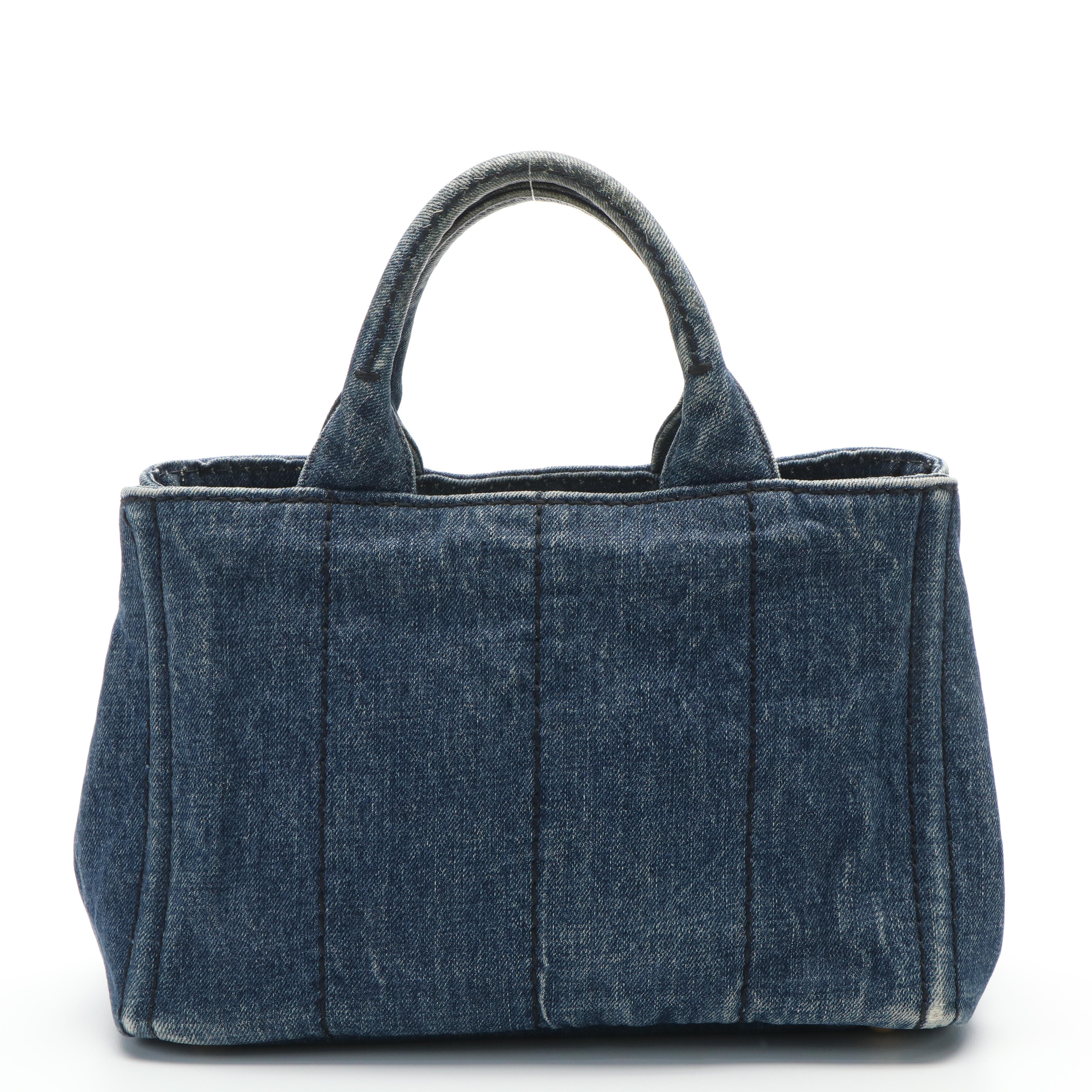 Prada Canapa Mini Tote Bag in Blue Jeans Denim