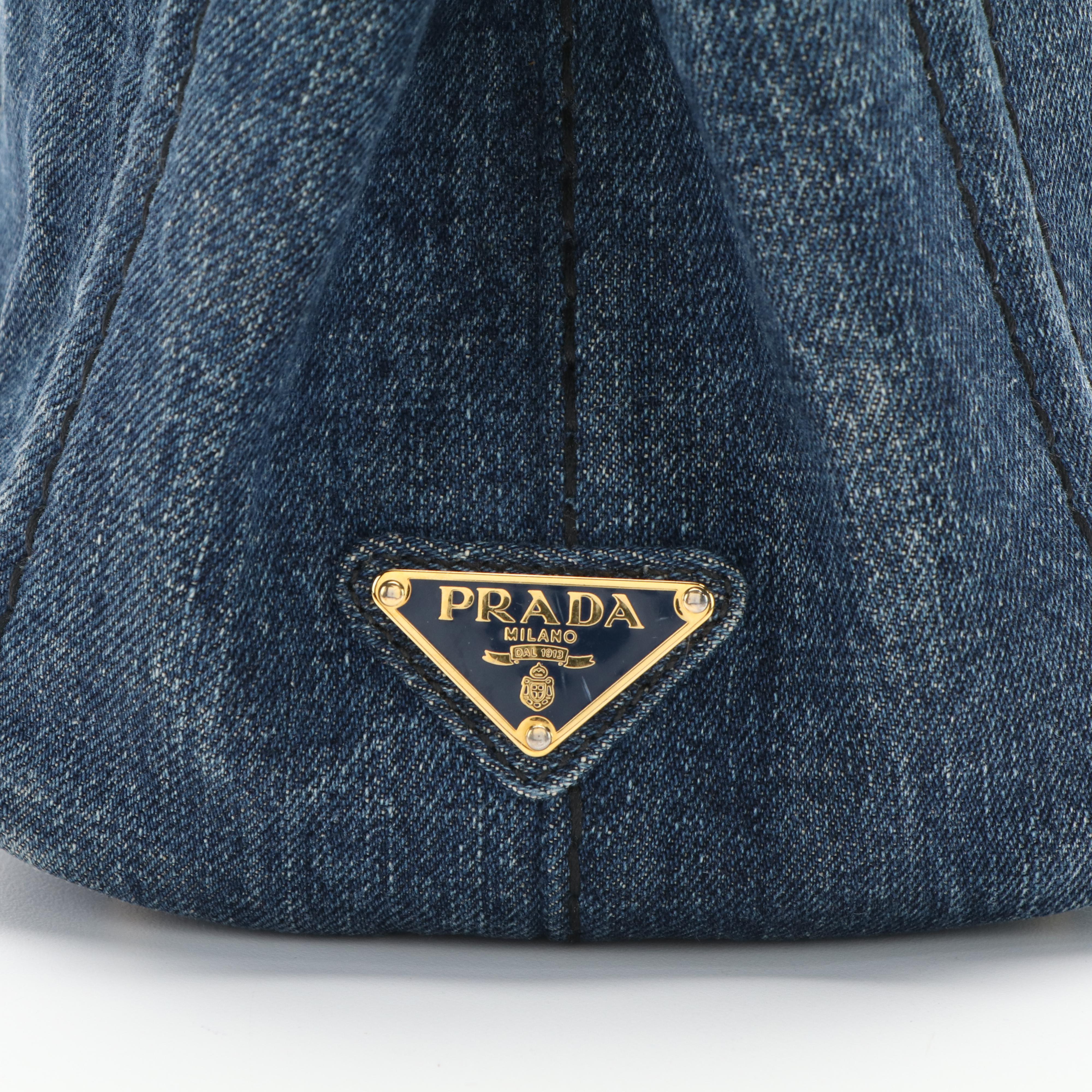 Prada Canapa Mini Tote Bag in Blue Jeans Denim