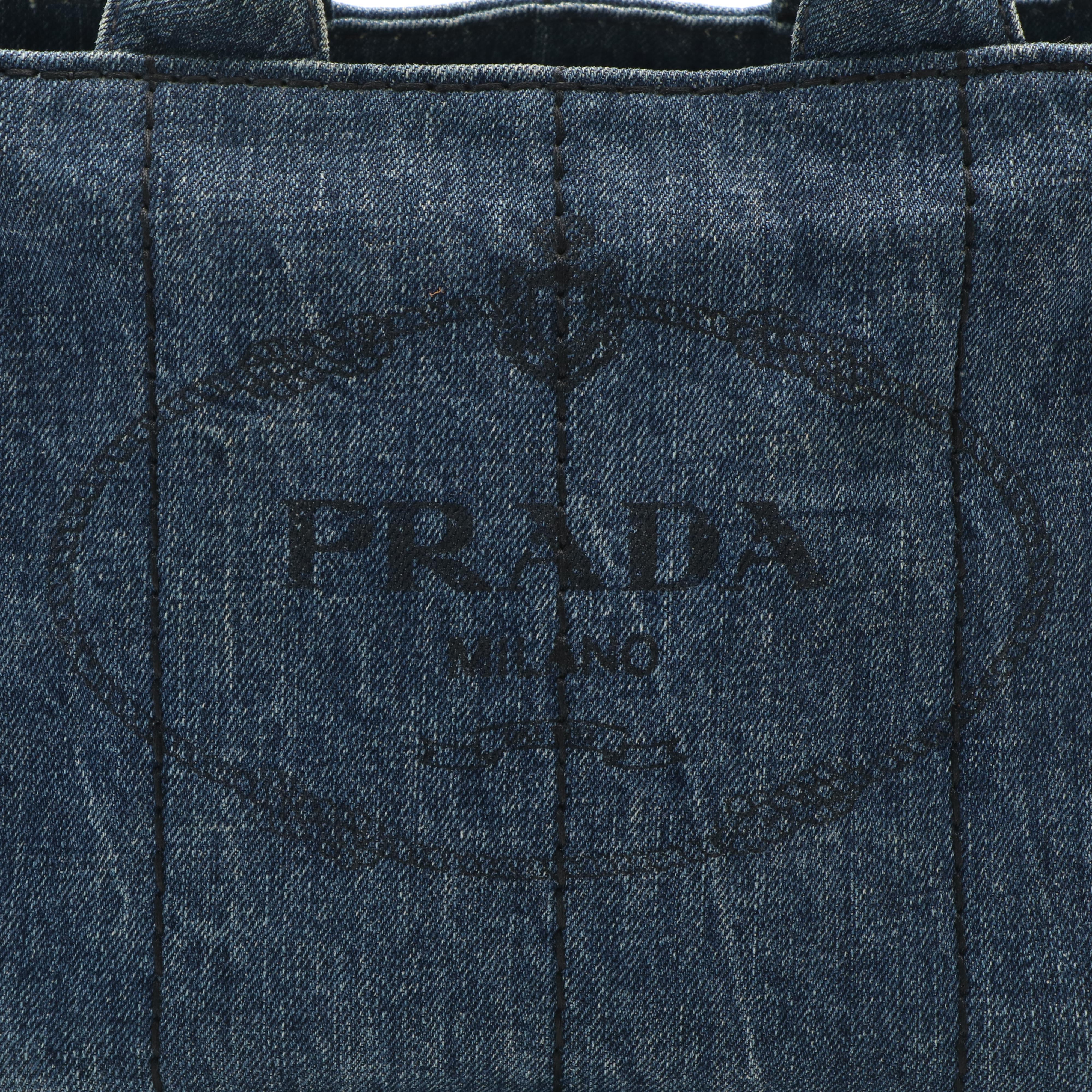 Prada Canapa Mini Tote Bag in Blue Jeans Denim